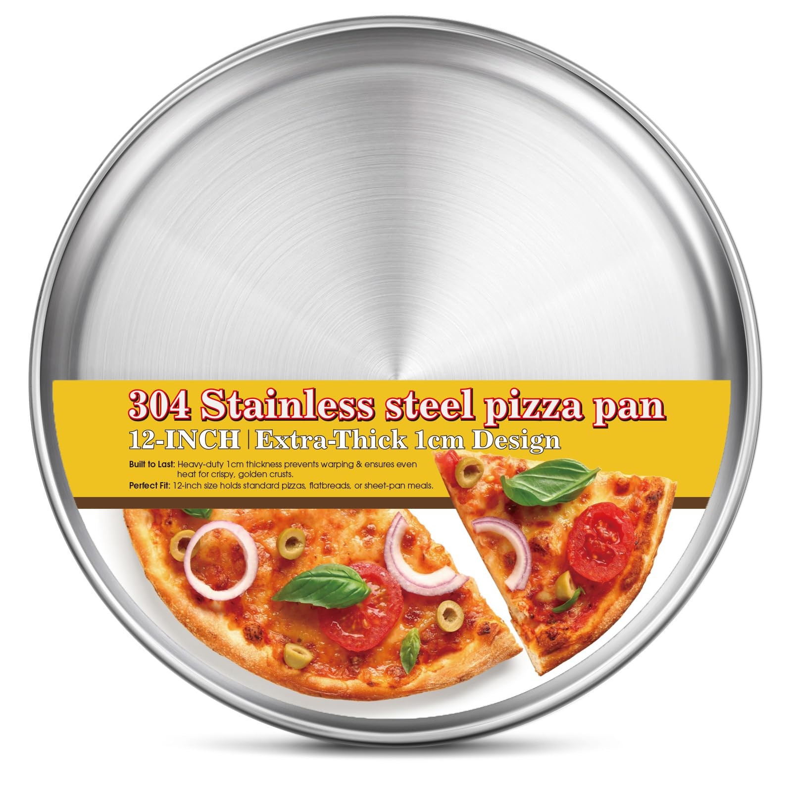 Yuiicaov Stainless Steel Pizza Pan 12 inch, for 12 Silver
