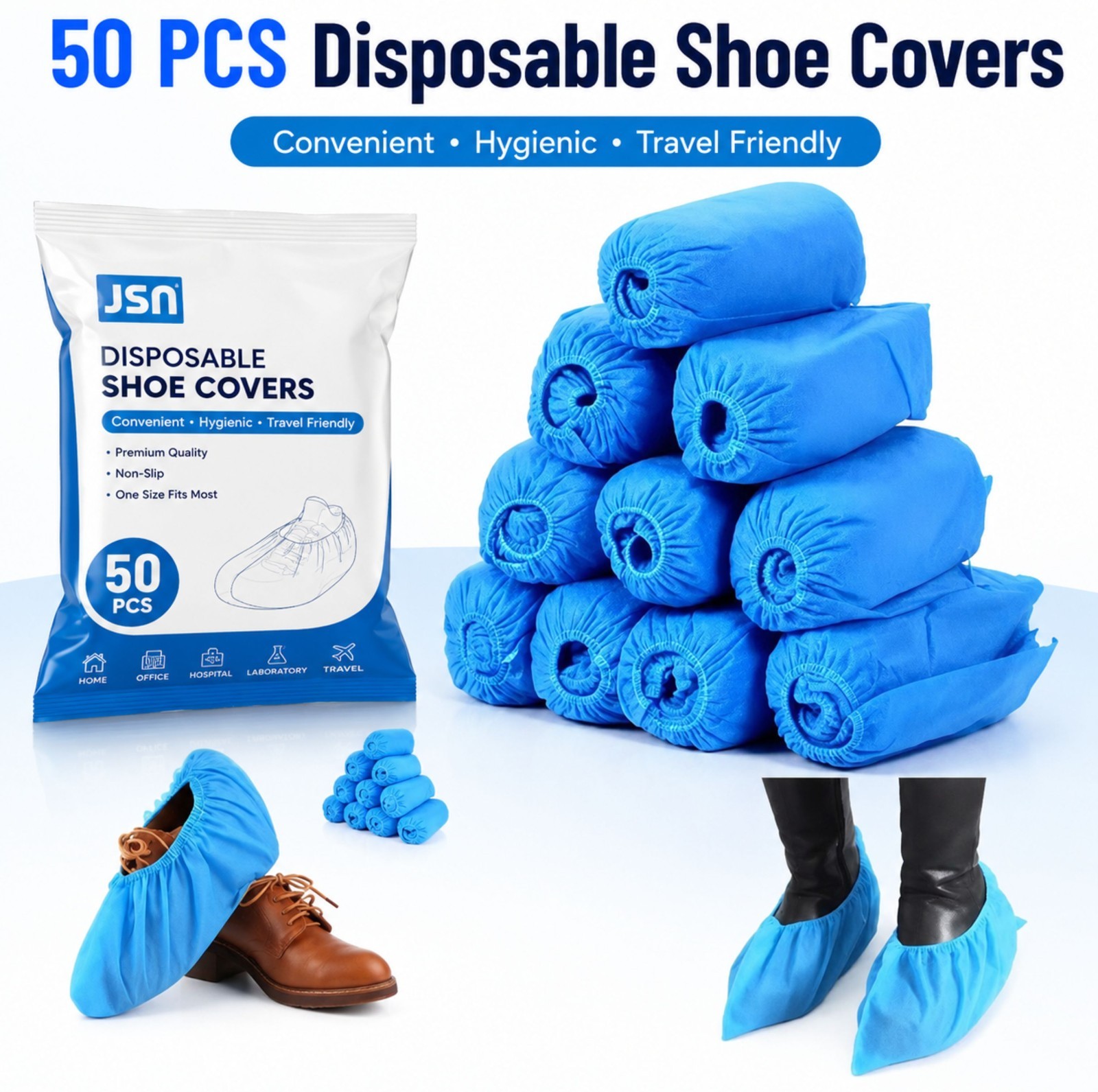 JSN Shoe Cover 50 PCS Non Woven Polypropylene PP Fabric High Ankle Shoe Covers