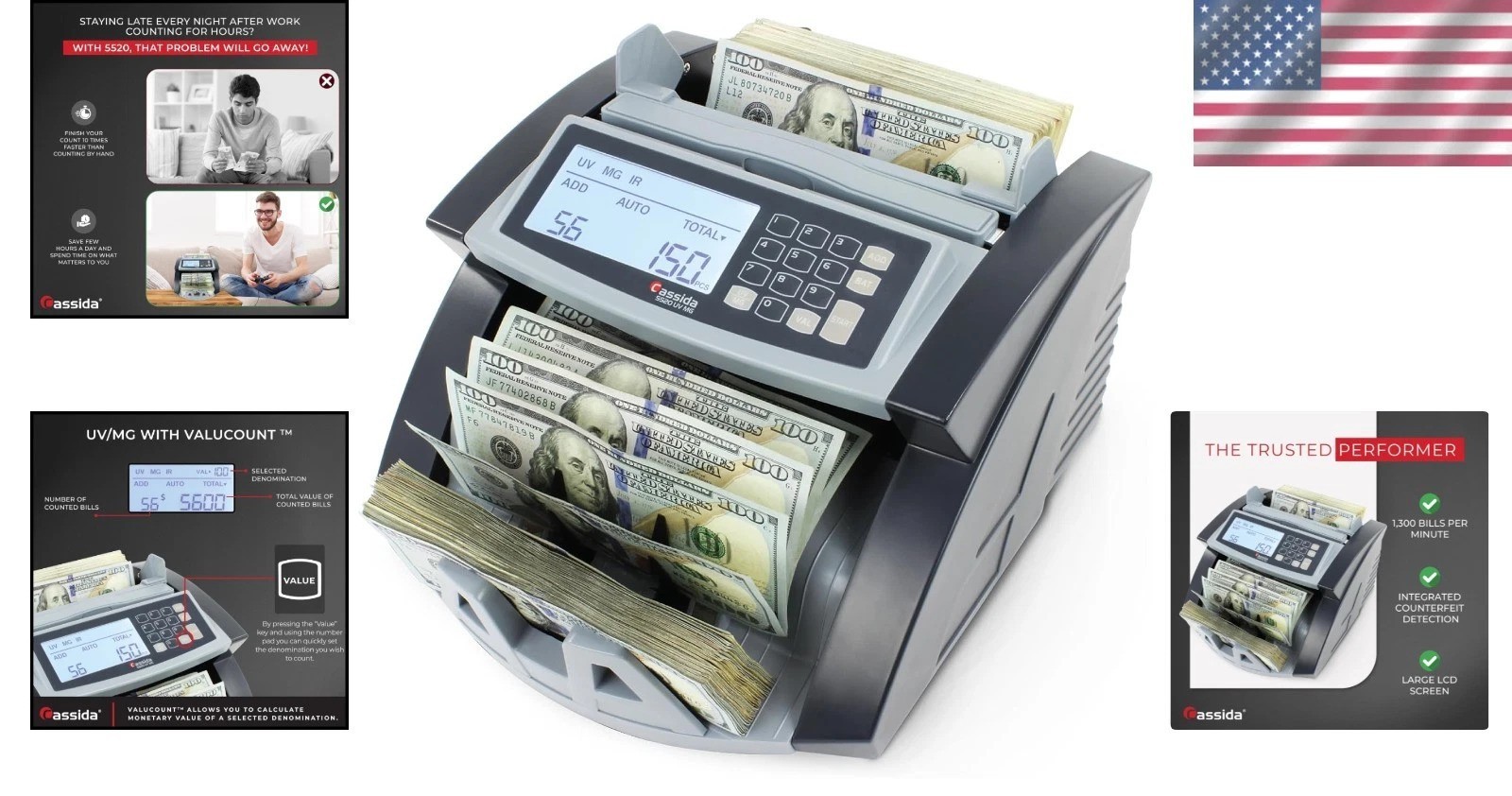 UV/MG/IR Money Counter – Add & Batch Modes – Large Display