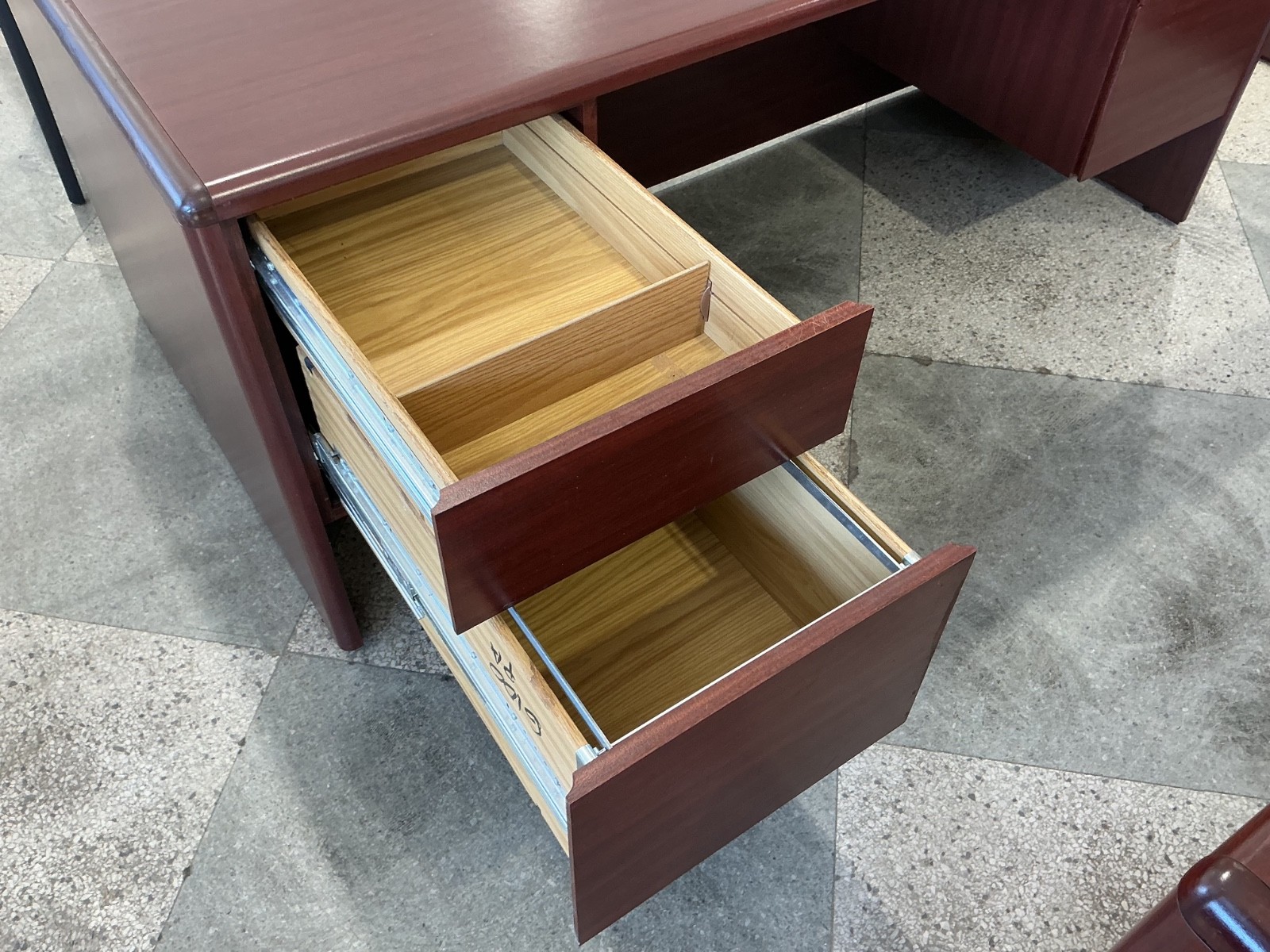 6’W x 3’D executive double pedestal desk by OFS in Mahogany Laminate