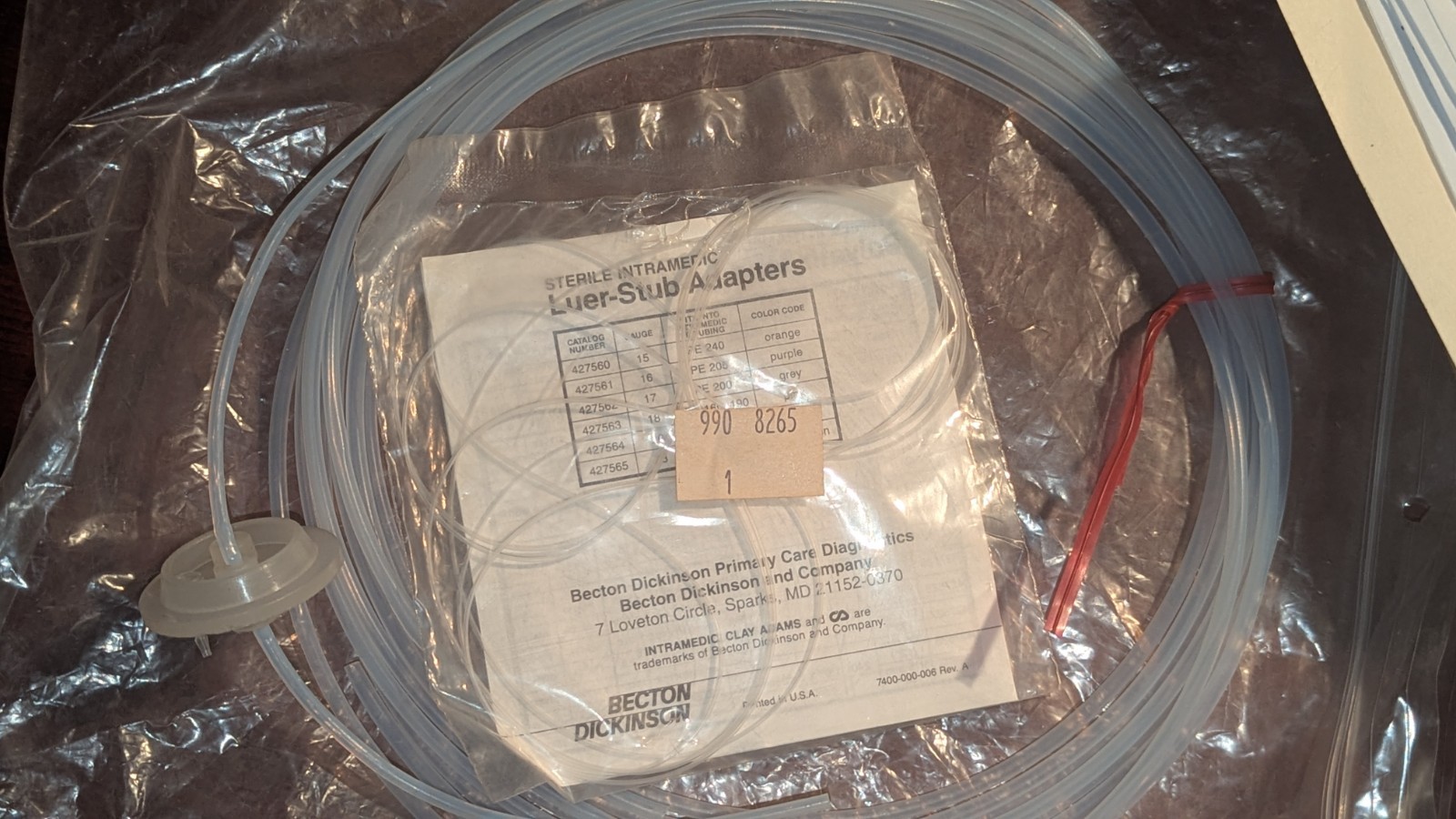 Clay Adams 427410 Non-Toxic Polyethylene Tubing 0.58mmx0.965mmx3m NOS