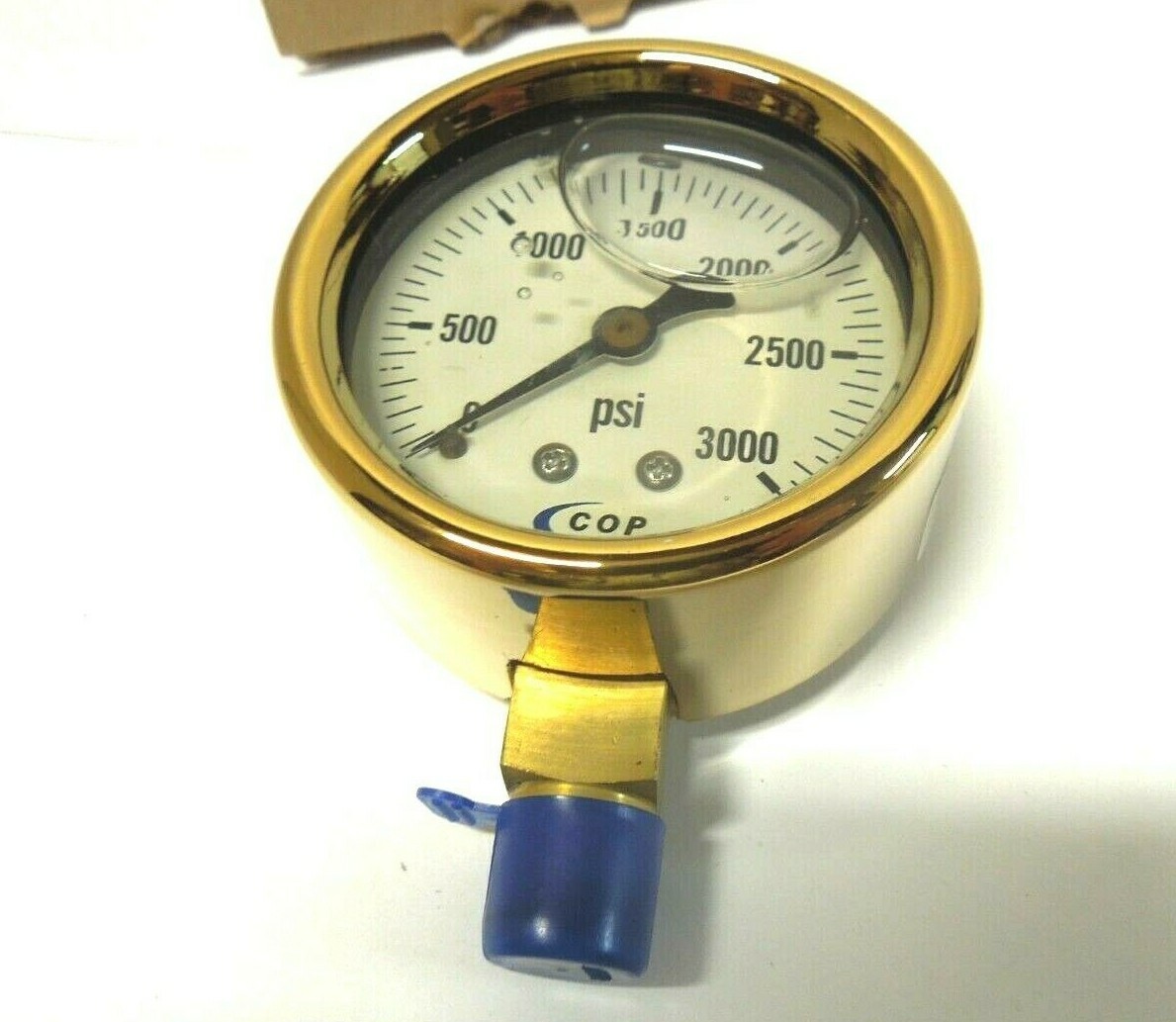 Pressure Gauge 2-1/2″ Face Brass Case 0-3000 PSI 1/4″ NPT Lower Filled U0008
