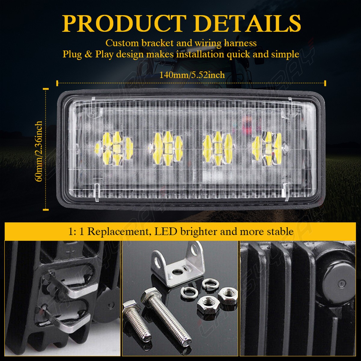 4X LED Upper Cab Light Lamp RE340681 RE306510 For Deere 7210 7510 7710 7810