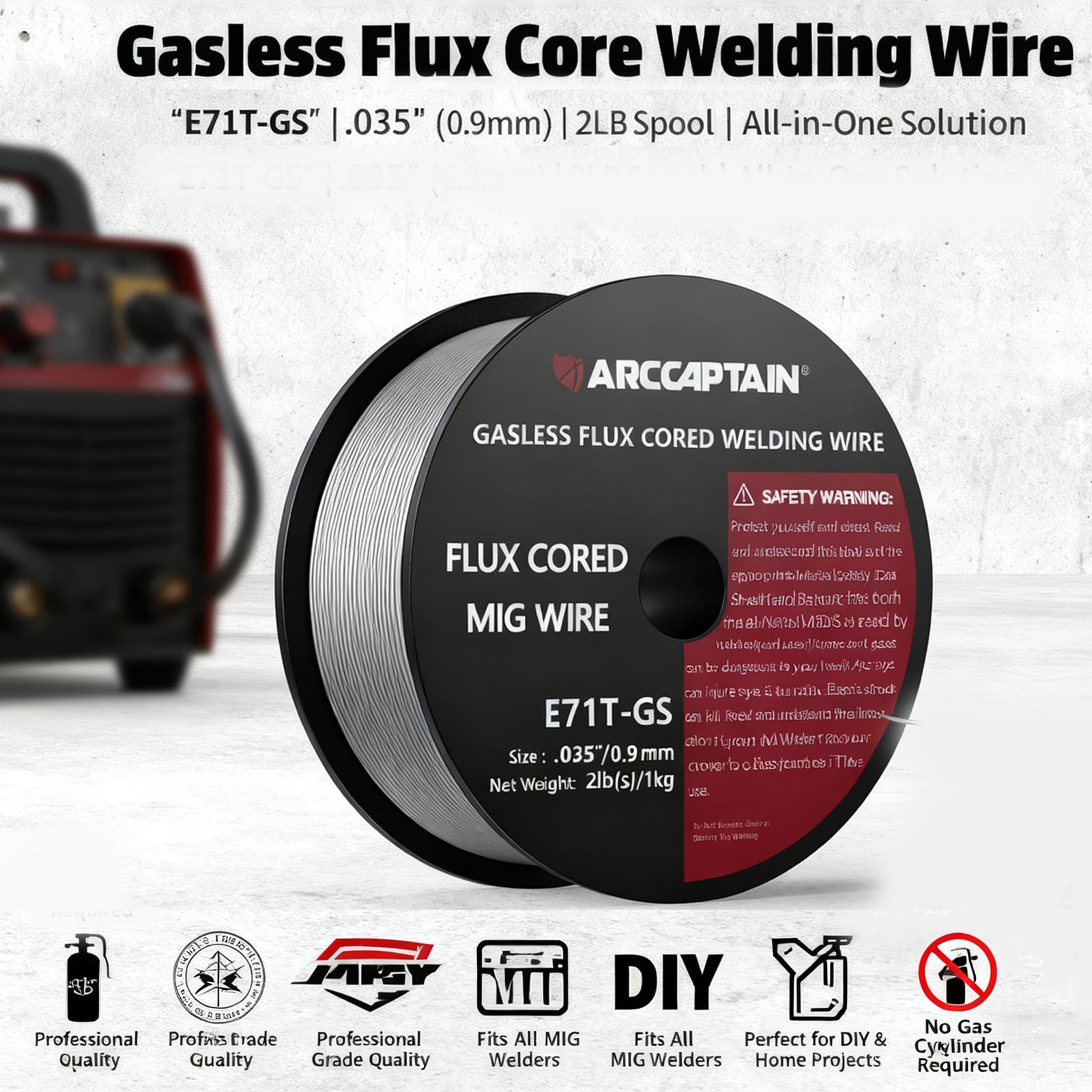Flux Core Gasless Mig Wire, Mild Steel-E71TGS .035″ 0.9mm-2 Lbs Spool (3 Rolls)