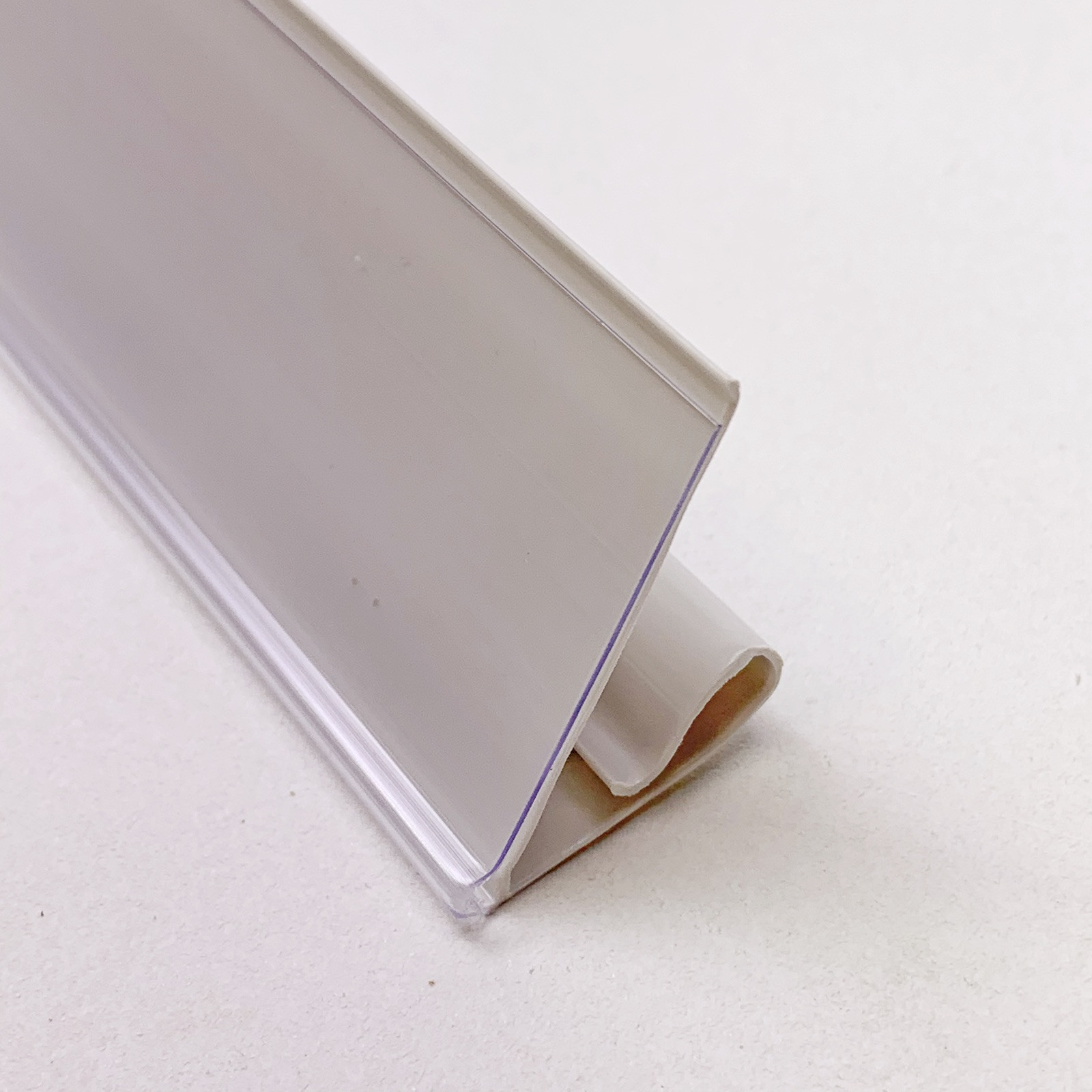 CASE of 50 Beige / Clear 47.5″ Clip-On Price Label Channel for 48″ Gondola Shelf