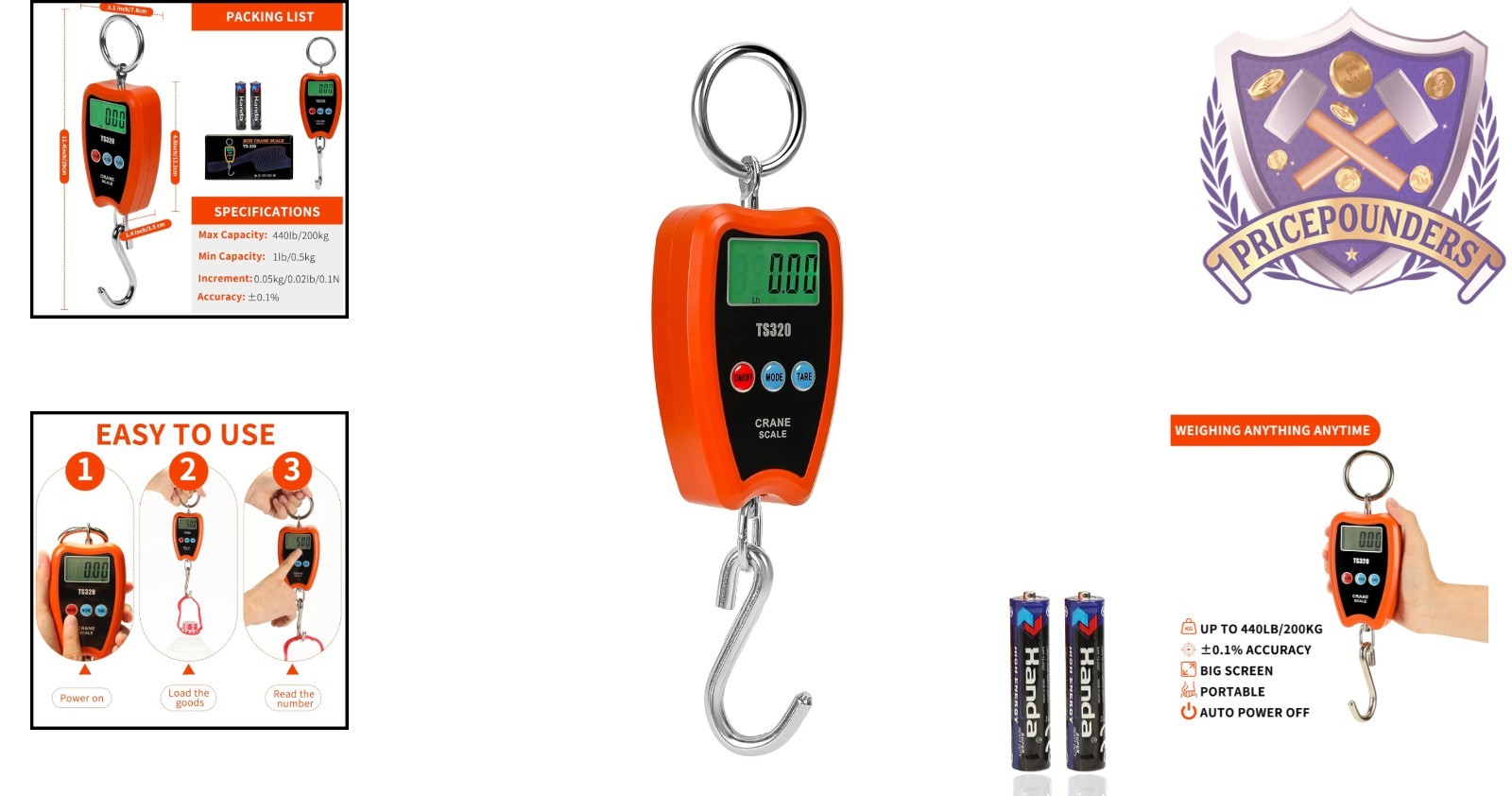 Digital Crane Scale 200kg/440lbs Handheld Mini Hanging Scale for Farm Garage