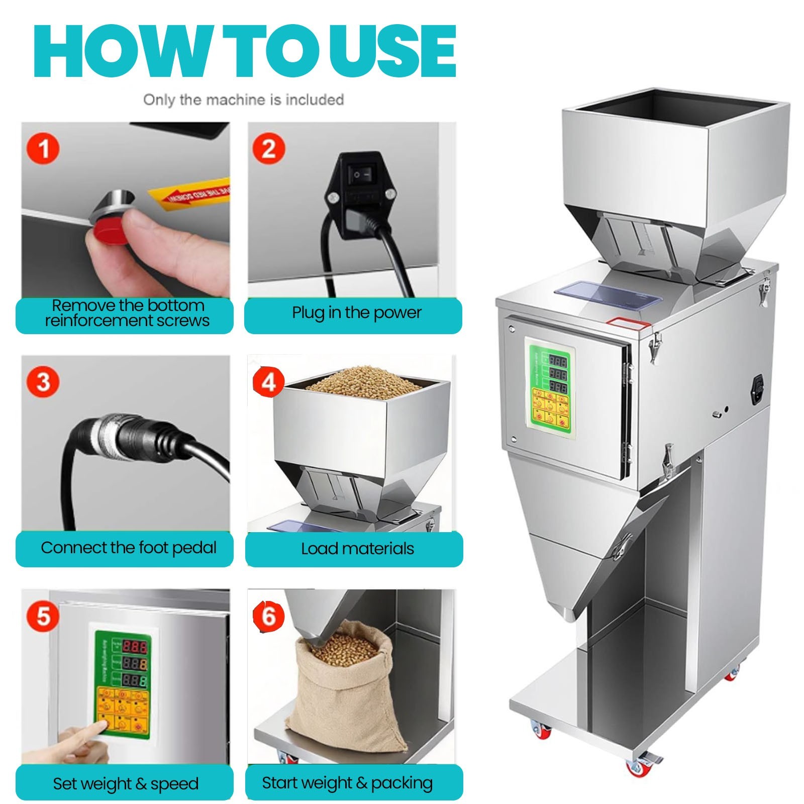 10 – 1000g Auto Packing&Filling Machine Particle Grain Powder Weigh Filler 110V