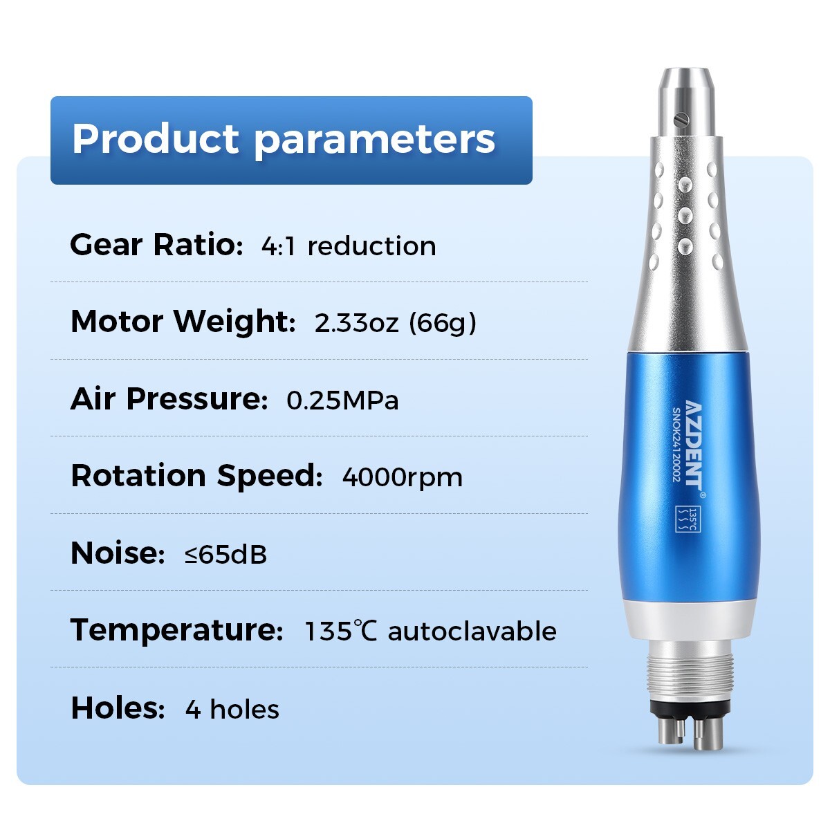 Dental Hygiene Prophy Handpiece Air Motor 4 Holes & 4:1 Nose cone