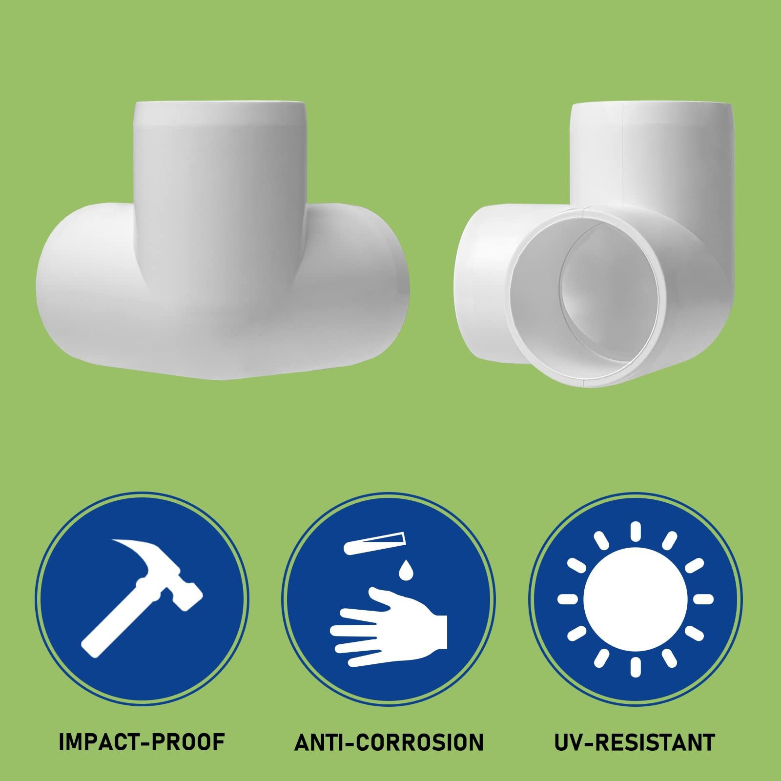 6Pack PVC Fitting 1-1/2Inch, 3 Way Furniture Grade Elbow Pipe 3Way, White