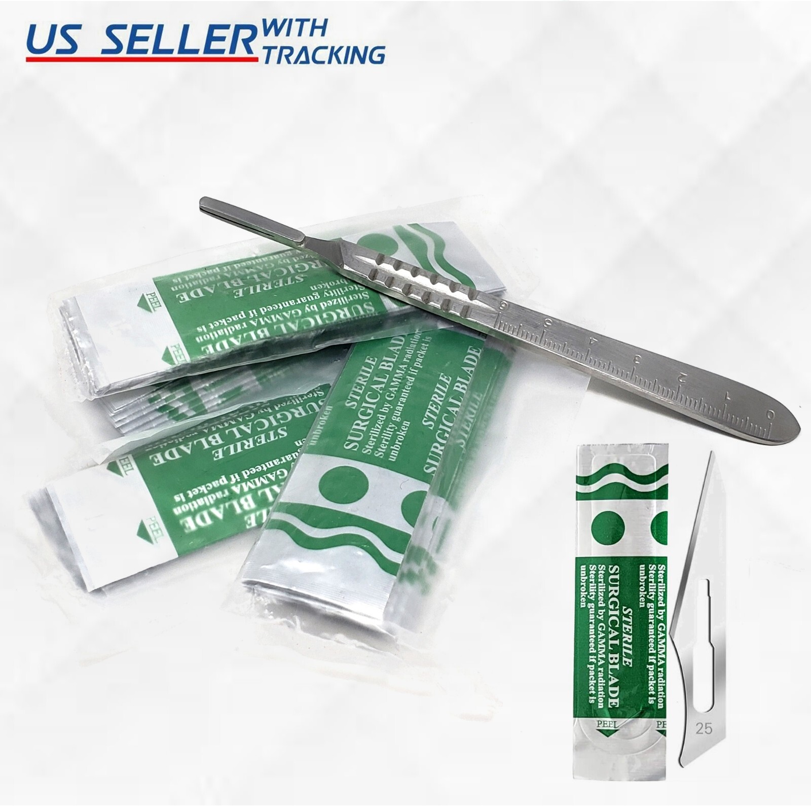 (Lot of 50) Scalpel Blades #25 with #4 Metal Handle Suitable for Dermaplaning