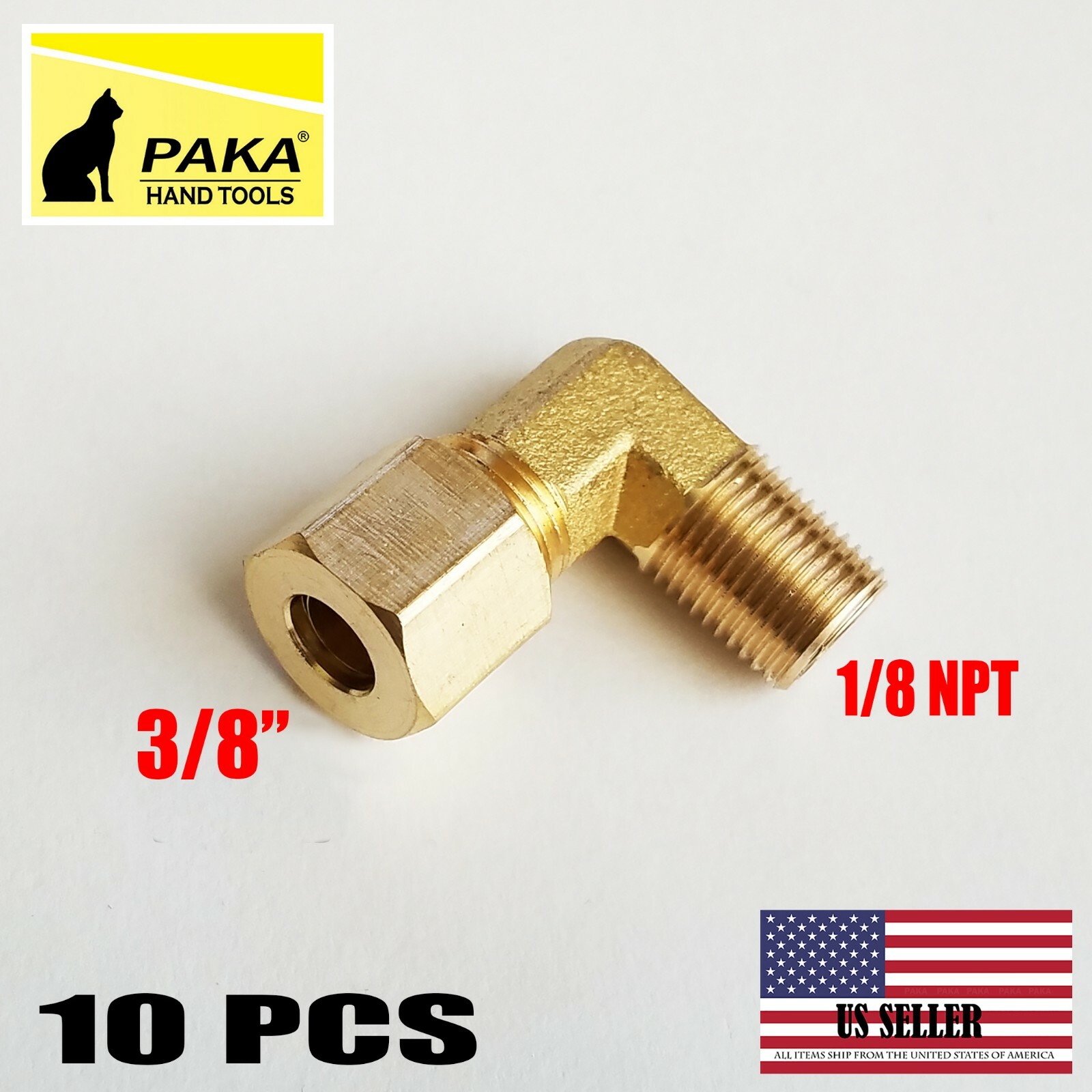 10 PC – Brass Compression Elbow Fitting 3/8″ OD Tube x 1/8″ NPT Male Pipe