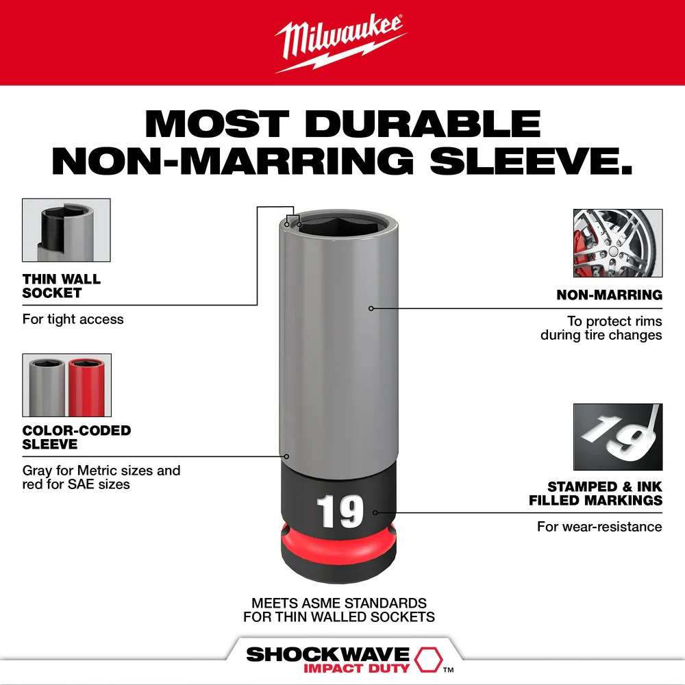 Milwaukee 49-66-7830 SHOCKWAVE 1/2″ Impact Duty Metric Lug Nut Socket Set -3 PC