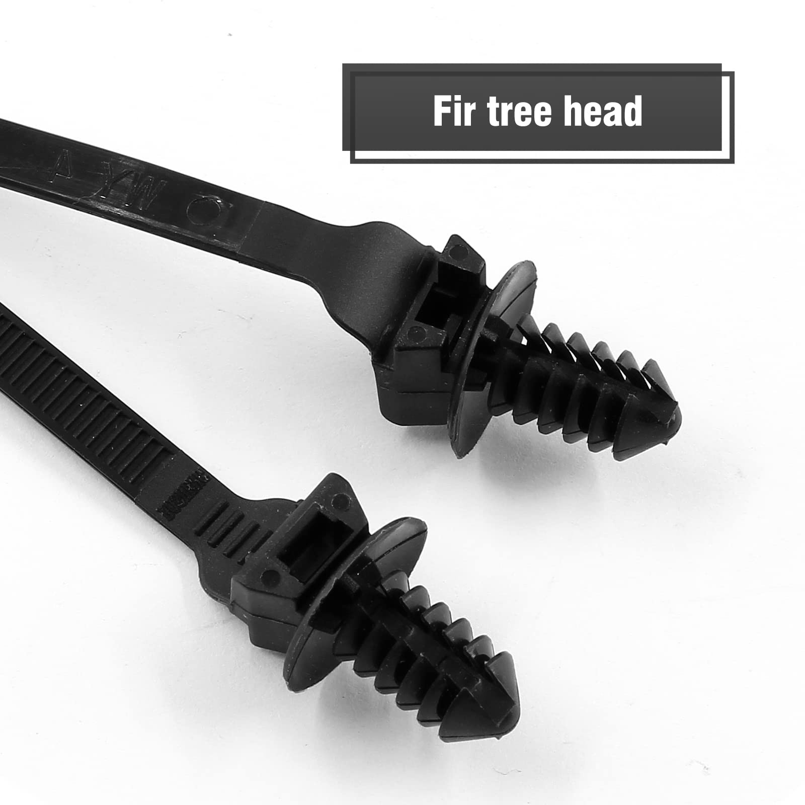 50 Pcs Black Nylon Fir Tree Mount Cable Ties 205mm for Automotive Electrical
