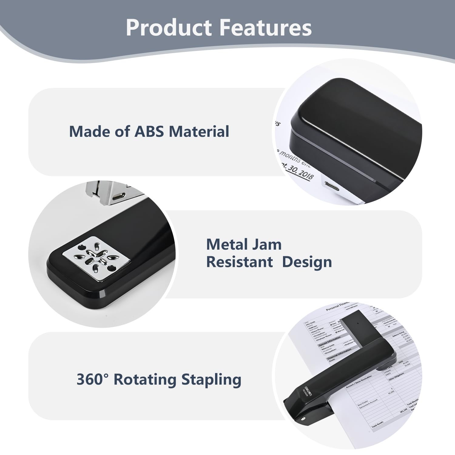MJMX 360° Rotating Swing-Arm Stapler, 25-Sheet Capacity, with 1000 Staples,
