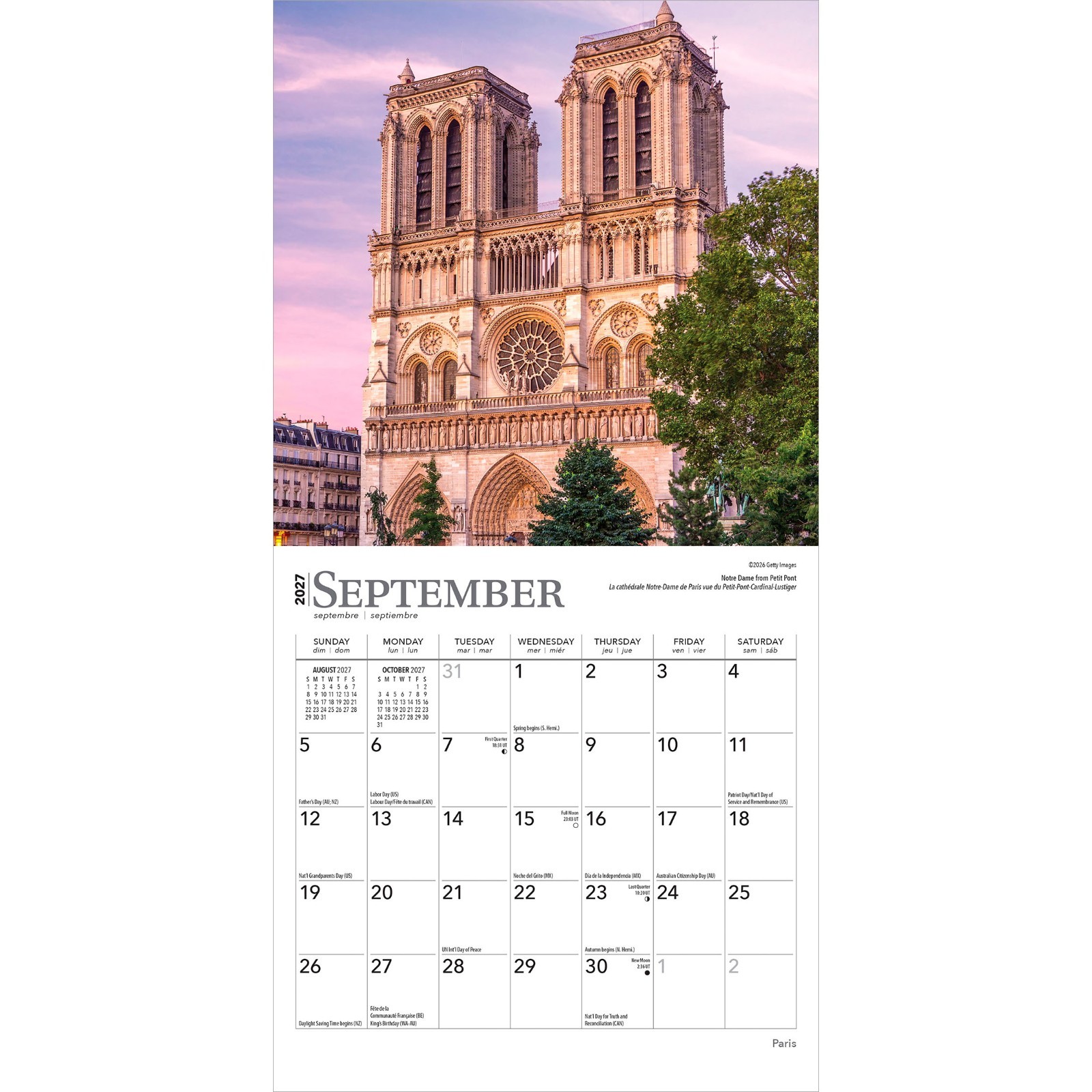 Paris 2027 7×14″ (Hanging) Monthly Mini Wall Calendar | English/French Bilingual