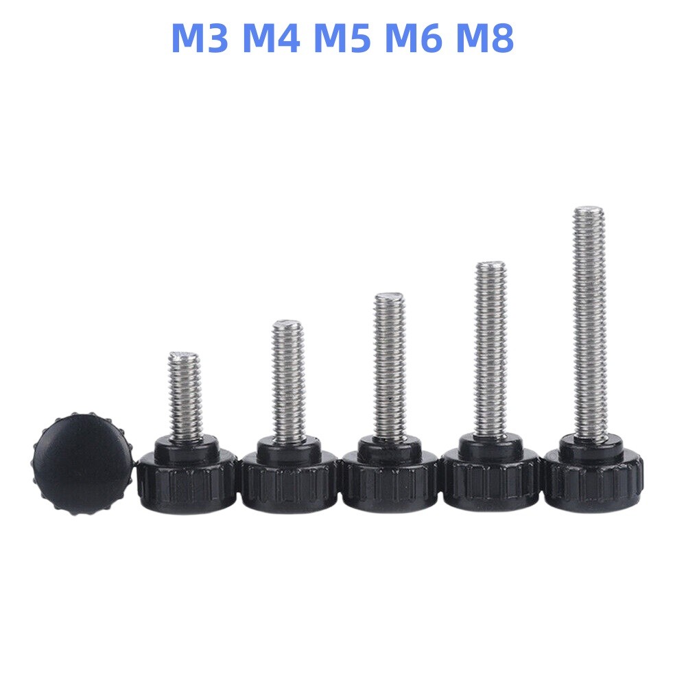 304 Stainless Steel Black Plastic Round Head Knurled Thumb Screws M3 M4 M5 M6 M8