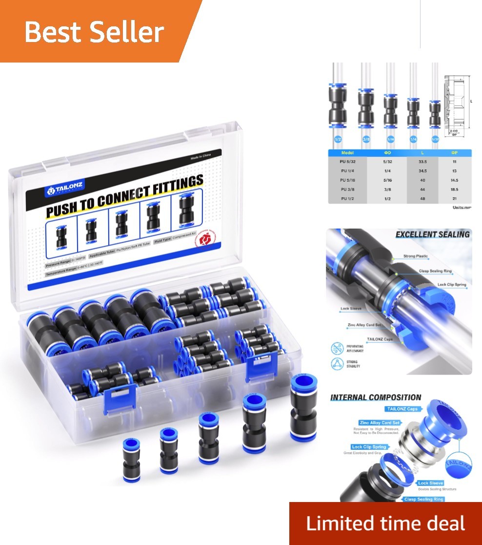 50 Pcs Quick Release Pneumatic Connectors – Versatile Air Line Fittings Set