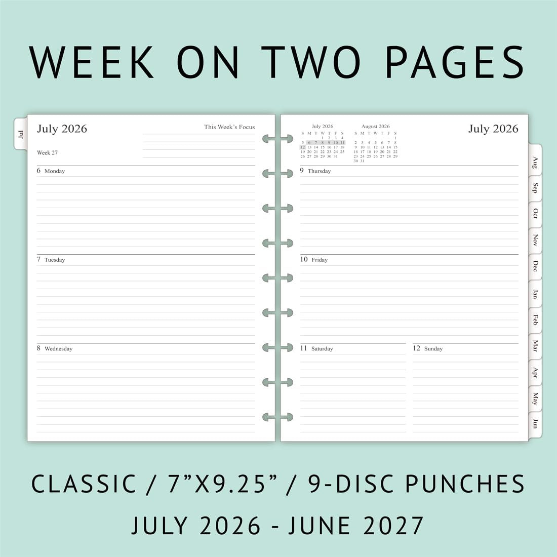 2026-2027 Planner Refills for Happy Planner Classic Notebook, Weekly & Monthly,