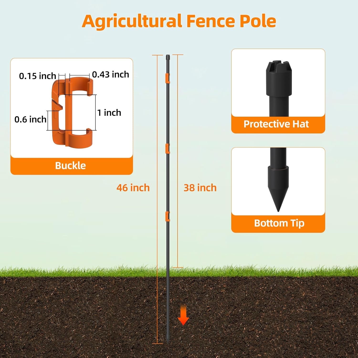 25PCS Portable Electric Fence Posts Kit 46″ with 75 Insulators Temporary Fencing