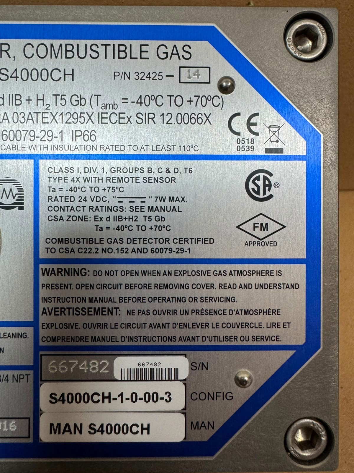General Monitors / Intelligent Sensor, Combustible Gas / S4000CH / 32425-14