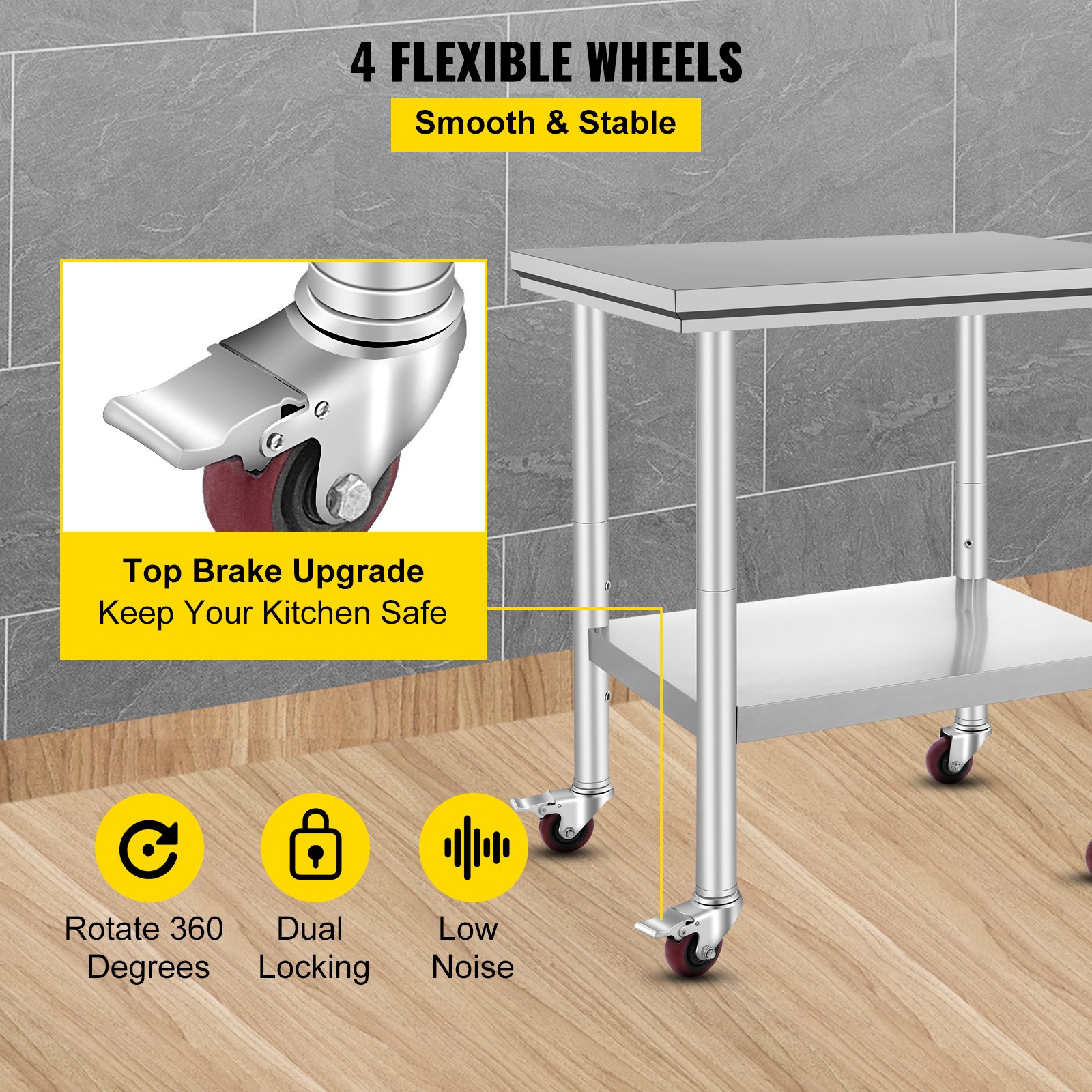 VEVOR Stainless Steel Work Table with Wheels 24×30 Inch Kitchen Food Prep Table