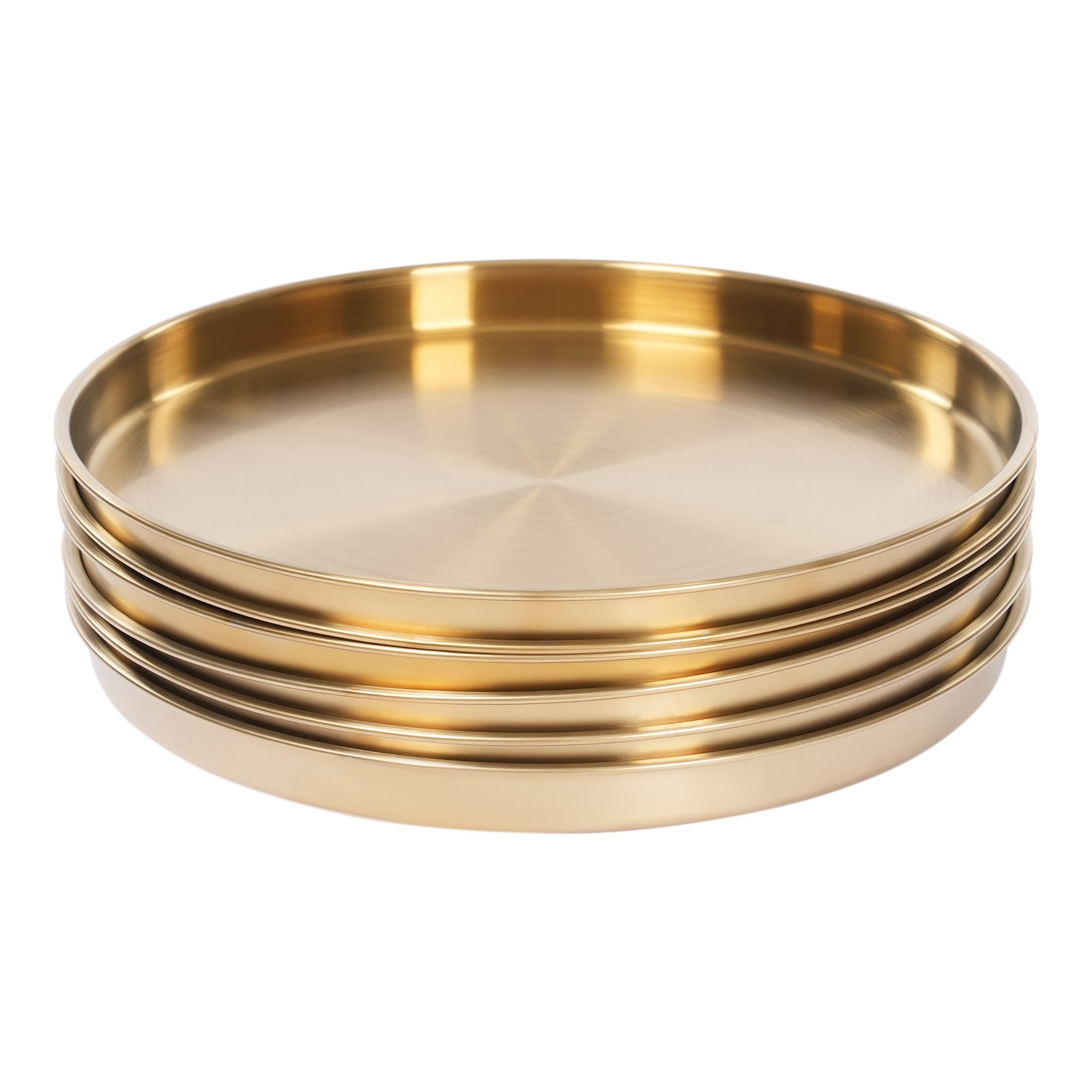 6Pcs Round Serving Trays Stainless Steel Table Tray Gold Decorative Tray