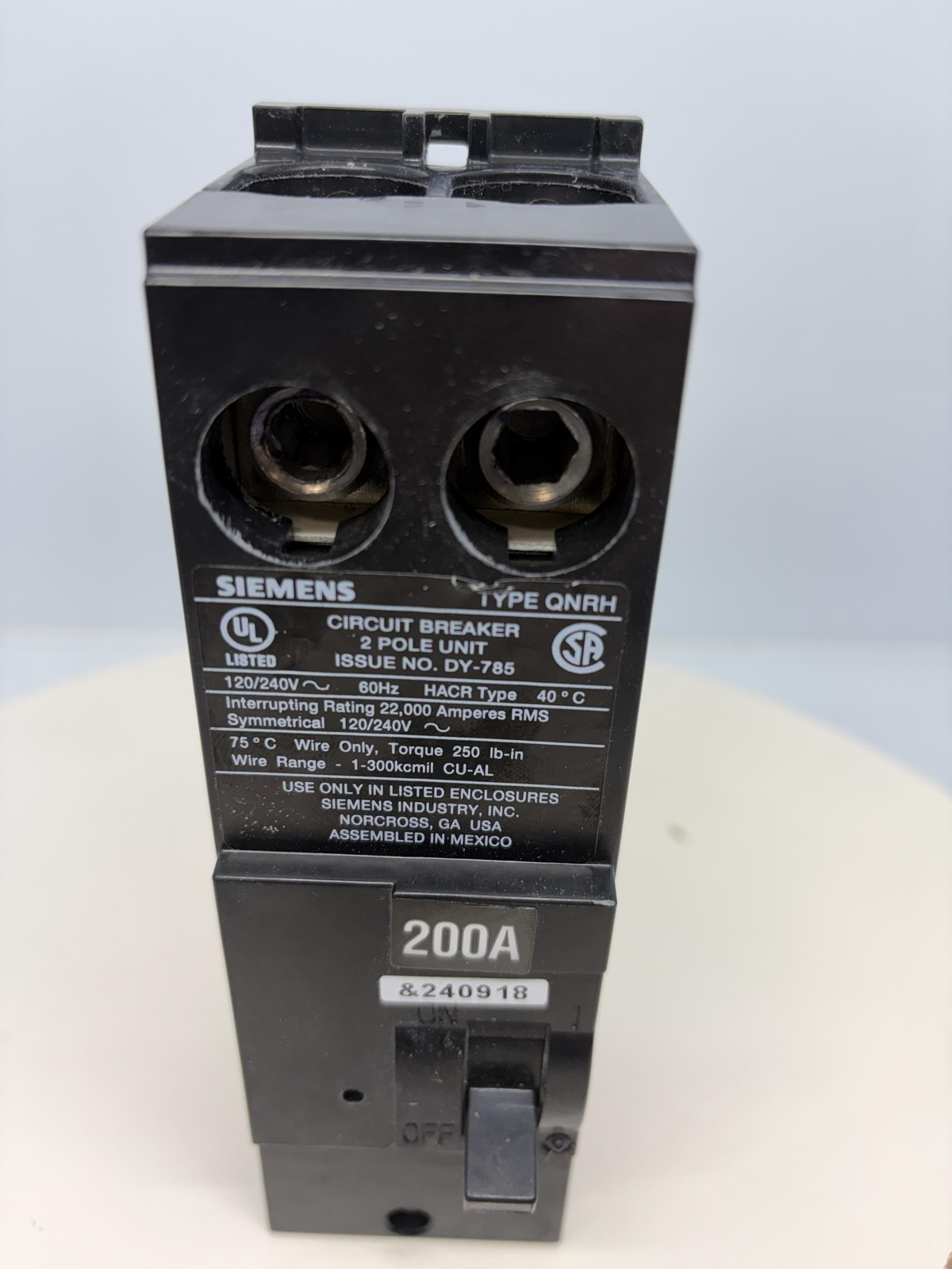 Siemens QN2200RH 200-Amp 2 Pole 240-Volt Circuit Breaker