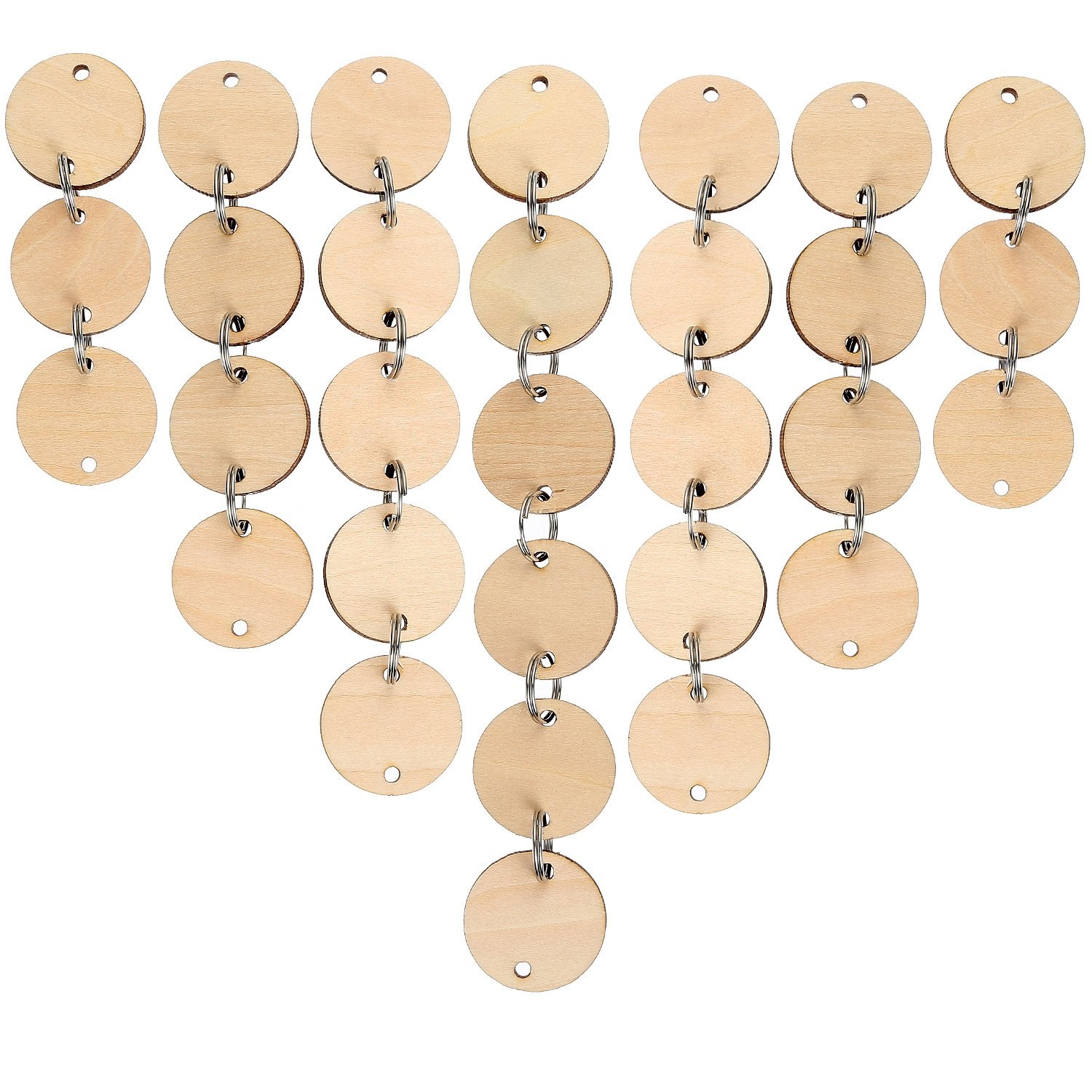 Bememo 1.5 inches/ 3.8 cm Round Wooden Discs with Holes, 100 3.8CM, Silver