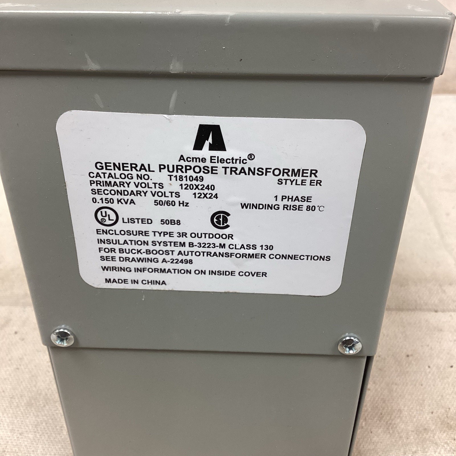 ACME ELECTRIC T181049 Buck Boost Transformer 150VA 120x240V 12/24V