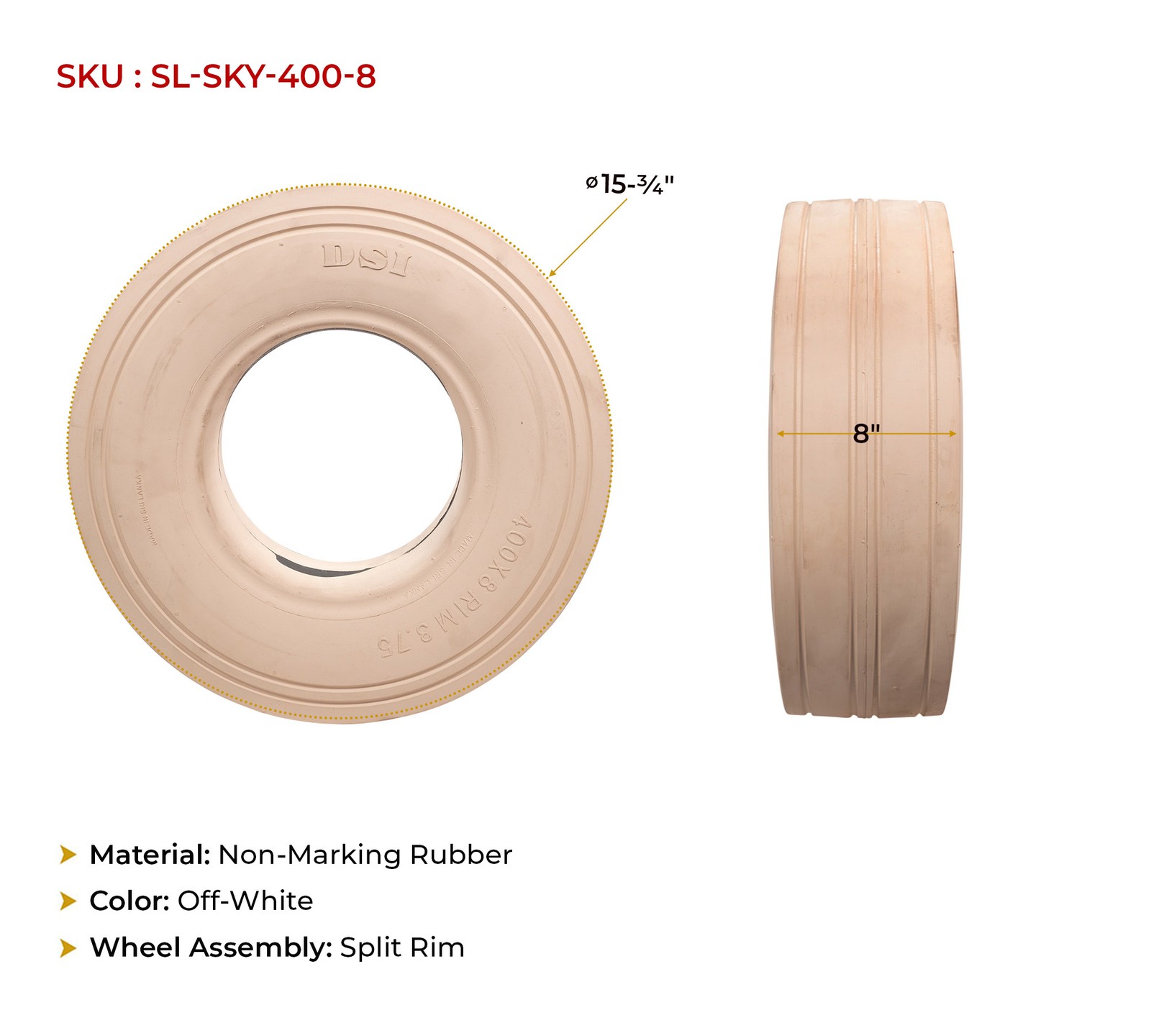 2Pack SkyJack 113815 Non-Marking Scissor Lift Tire 400×8 Com. 3220, 4620 Model