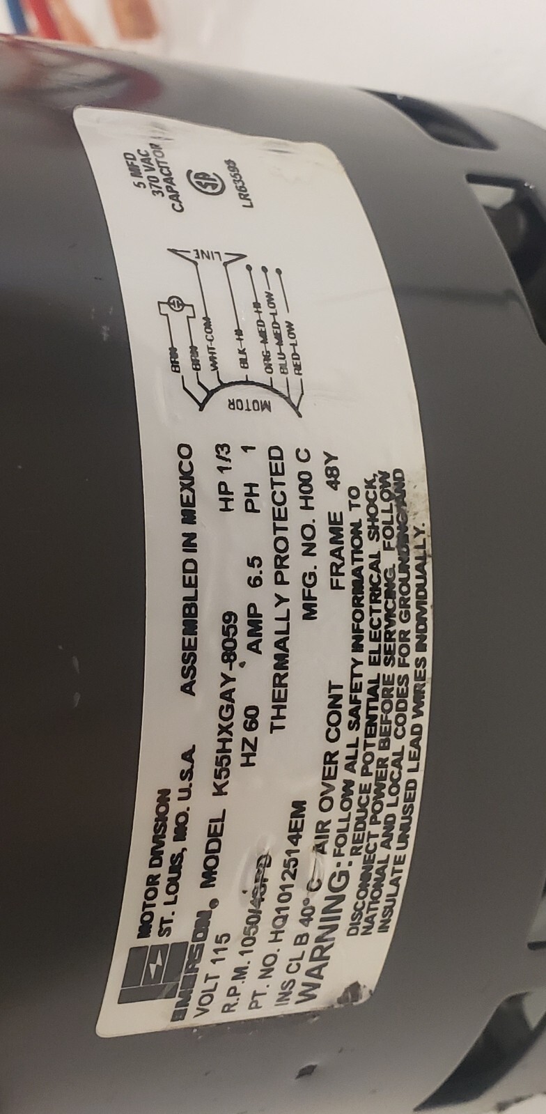 GNE075B12A2 K55HXGAY-8059 HQ1012514EM OEM 1/3 HP blower motor of Heil Furnace