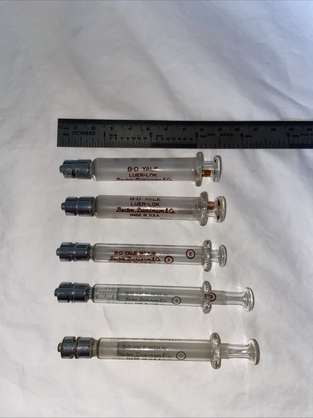 Lot of 5 B-D BD Yale Glass Graduated Luer Lok Tip Syringe Becton Dickinson & Co