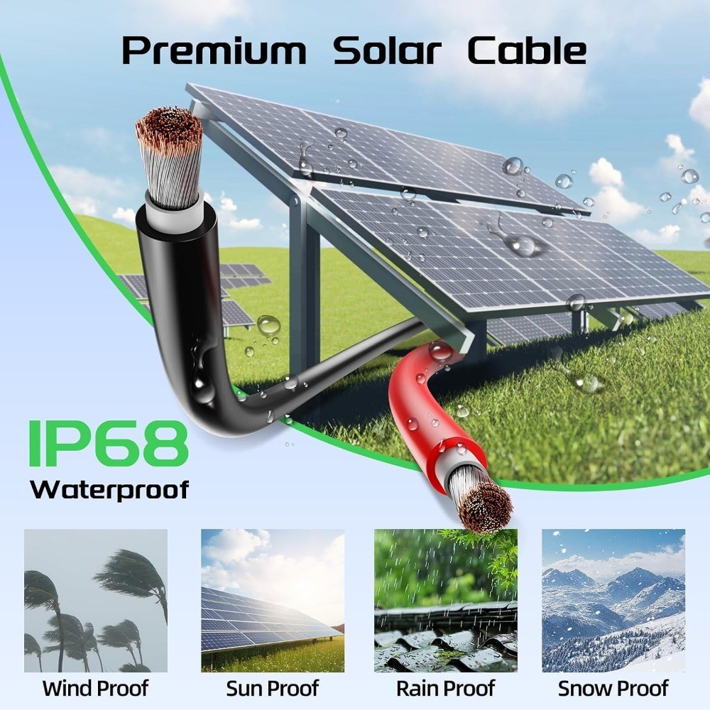 Solar Panel Wire 50Ft Black and 50Ft Red Kit, 10AWG 6mm2 PV Extension Cable