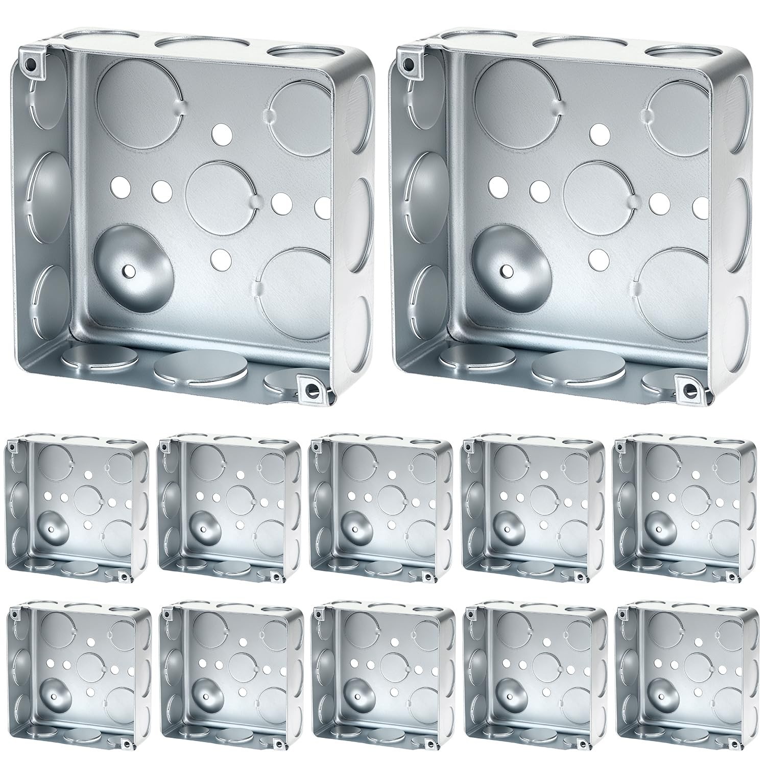 4″ Square Electrical Box, 12-Pack Galvanized Metal, 21 Cu. in. Capacity, Knockou