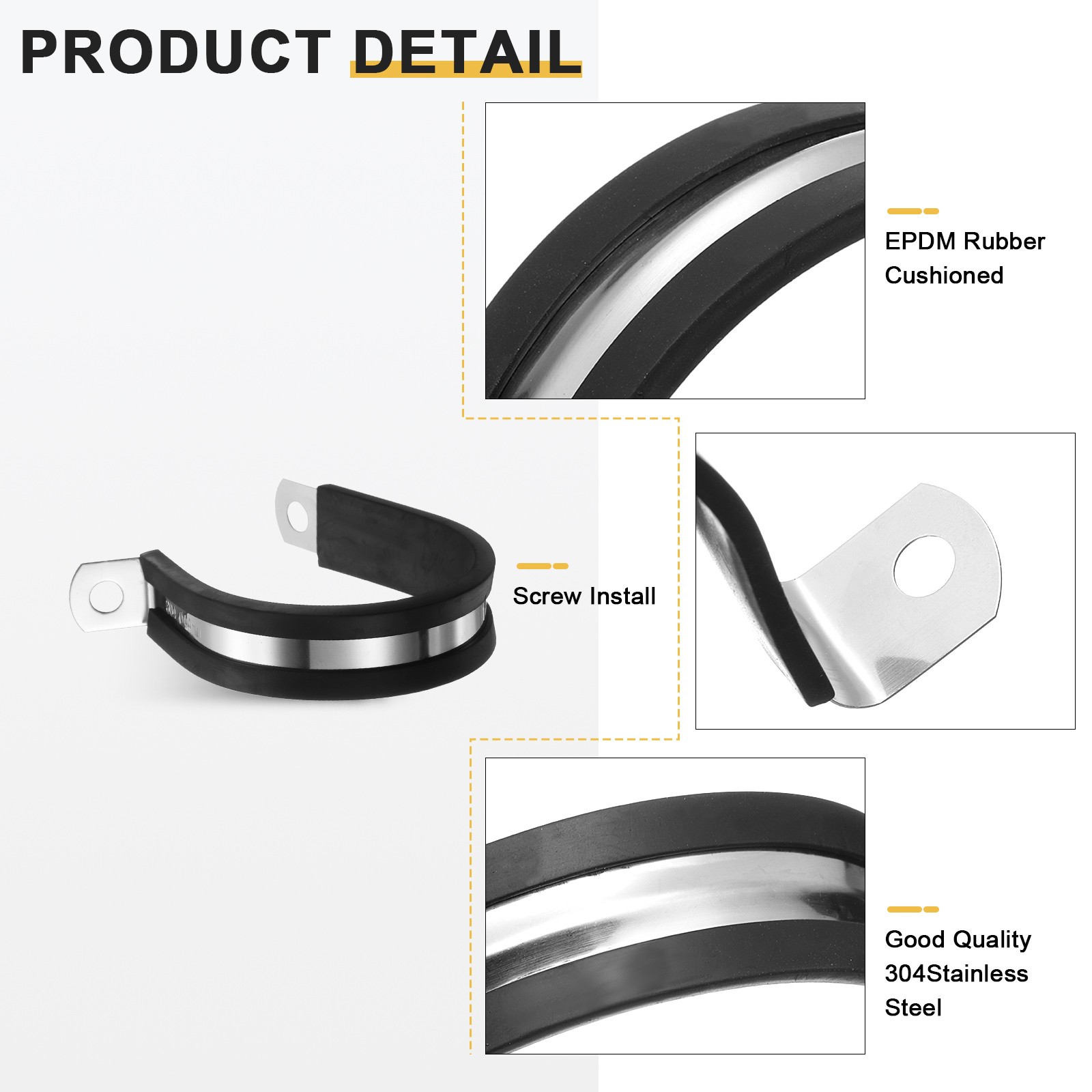 24Pcs 44mm (1-3/4″) Stainless Steel and Rubber Ties for R-Tube, Black