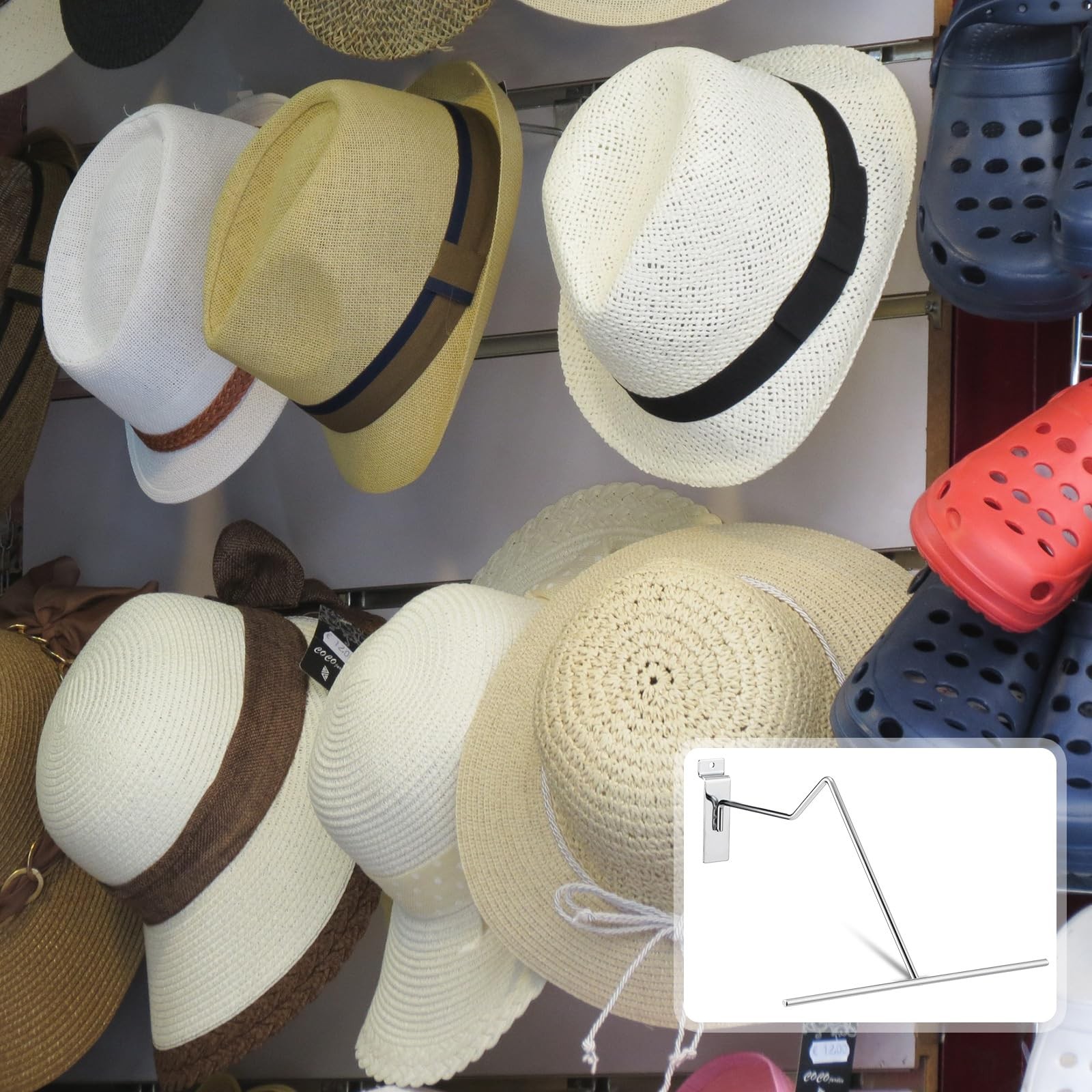 20 Pack Chrome Slatwall Hat Holders – Cowboy Hat Display Rack for Home & Retail