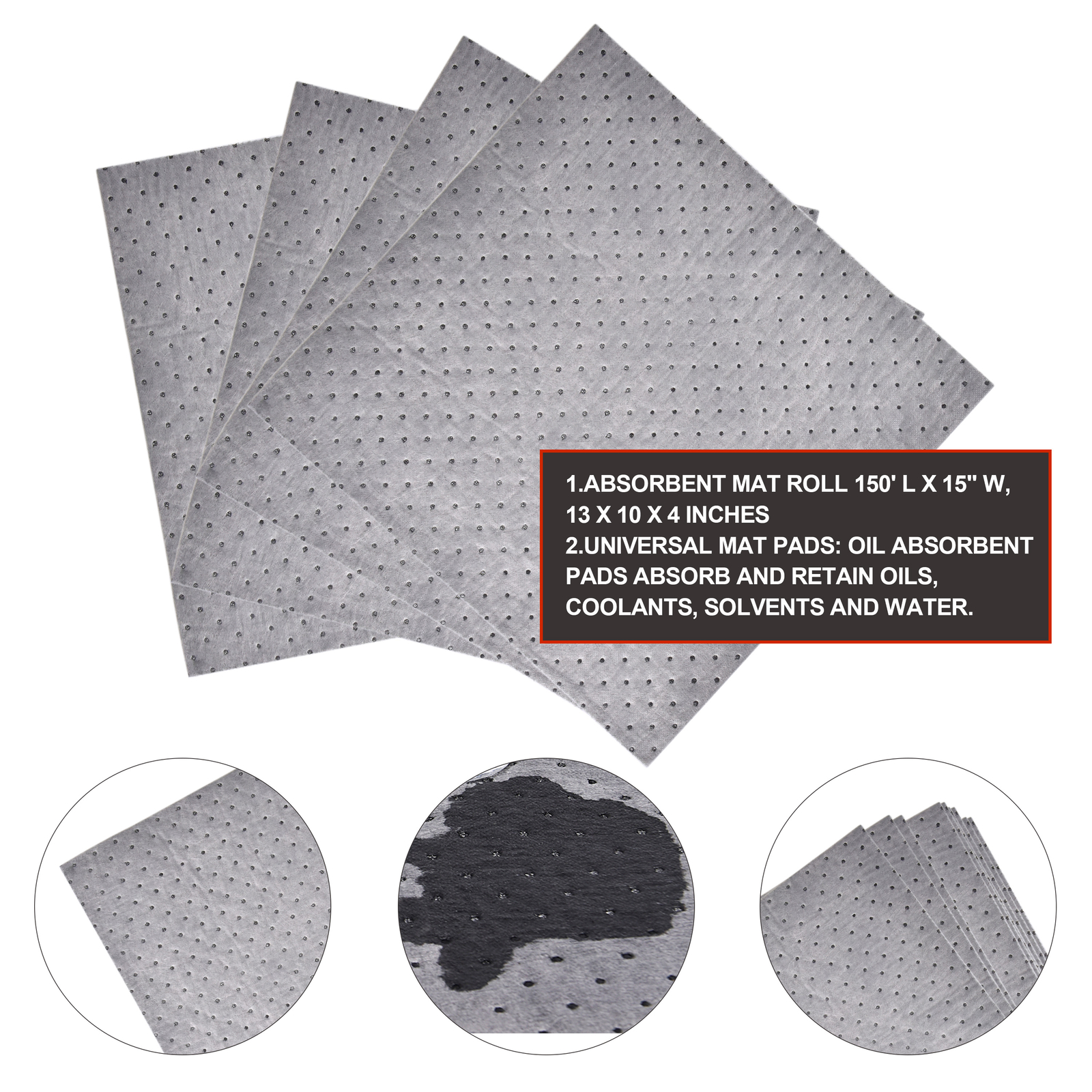 2pcs Aain LT010A Heavy Duty Oil Absorbent Pads, Oil Maintenance Mat Roll 150′ L