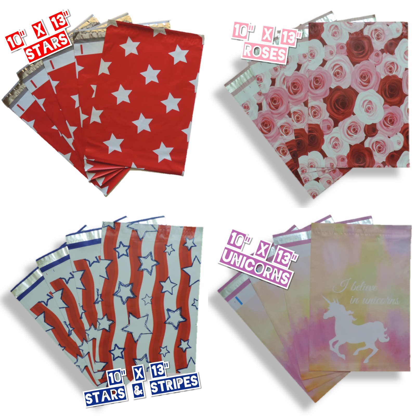 10×13 Designer Poly Mailers – Shipping Envelopes – Various Designs