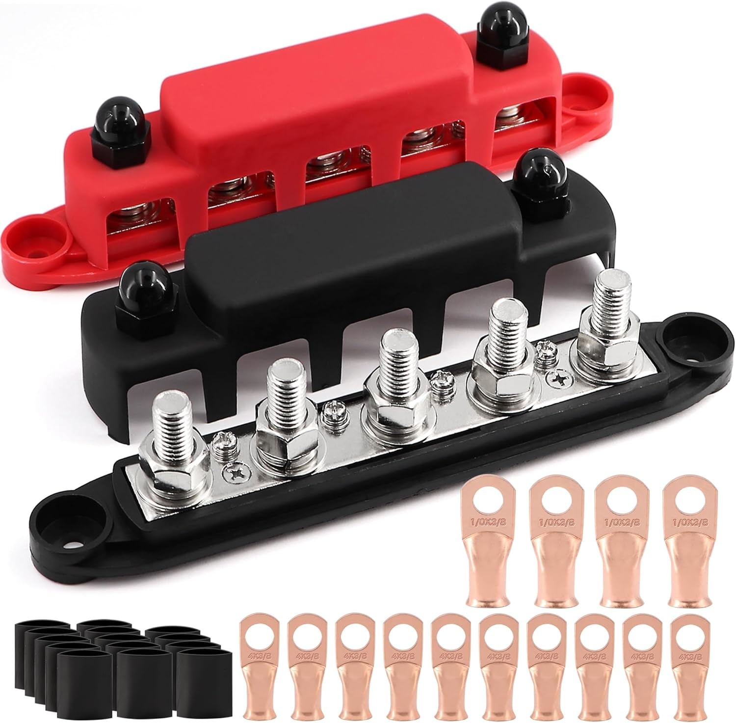 300A Bus Bar 5 Post 12V-48V DC Power Distribution Block,5 * 3/8″(M10) Battery Te