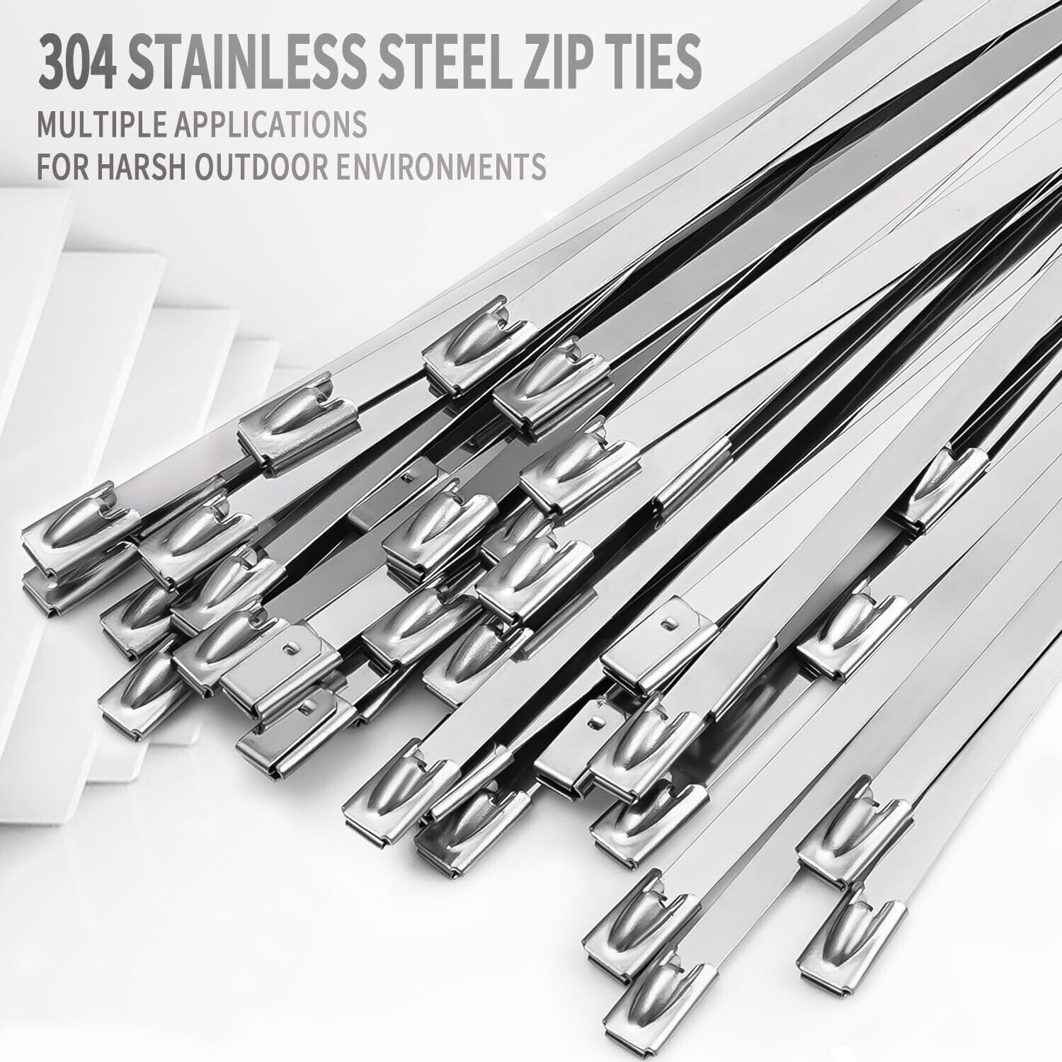 100pcs 304 Stainless Steel Metal Zip Ties Heavy Duty Self-Locking Cable Ties