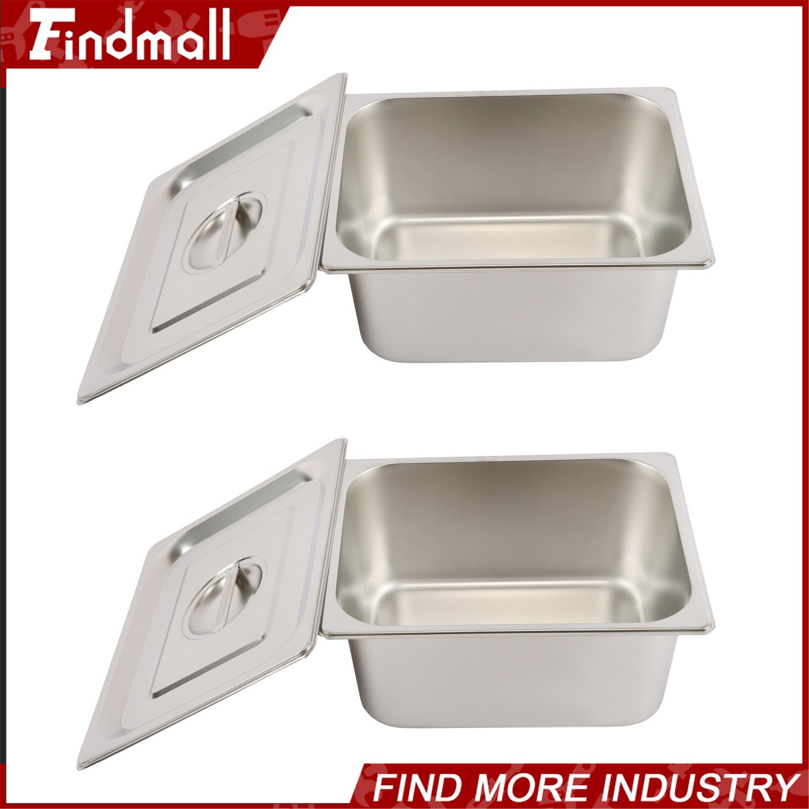 Findmall 2 Pack Hotel Pans 1/2 Size 6″ Deep Stainless Steel Steam Table with Lid