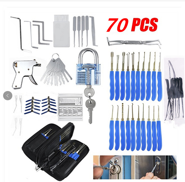 70Pcs Pick Set with Clear Lock for Locksmith Practice Stainless Steel