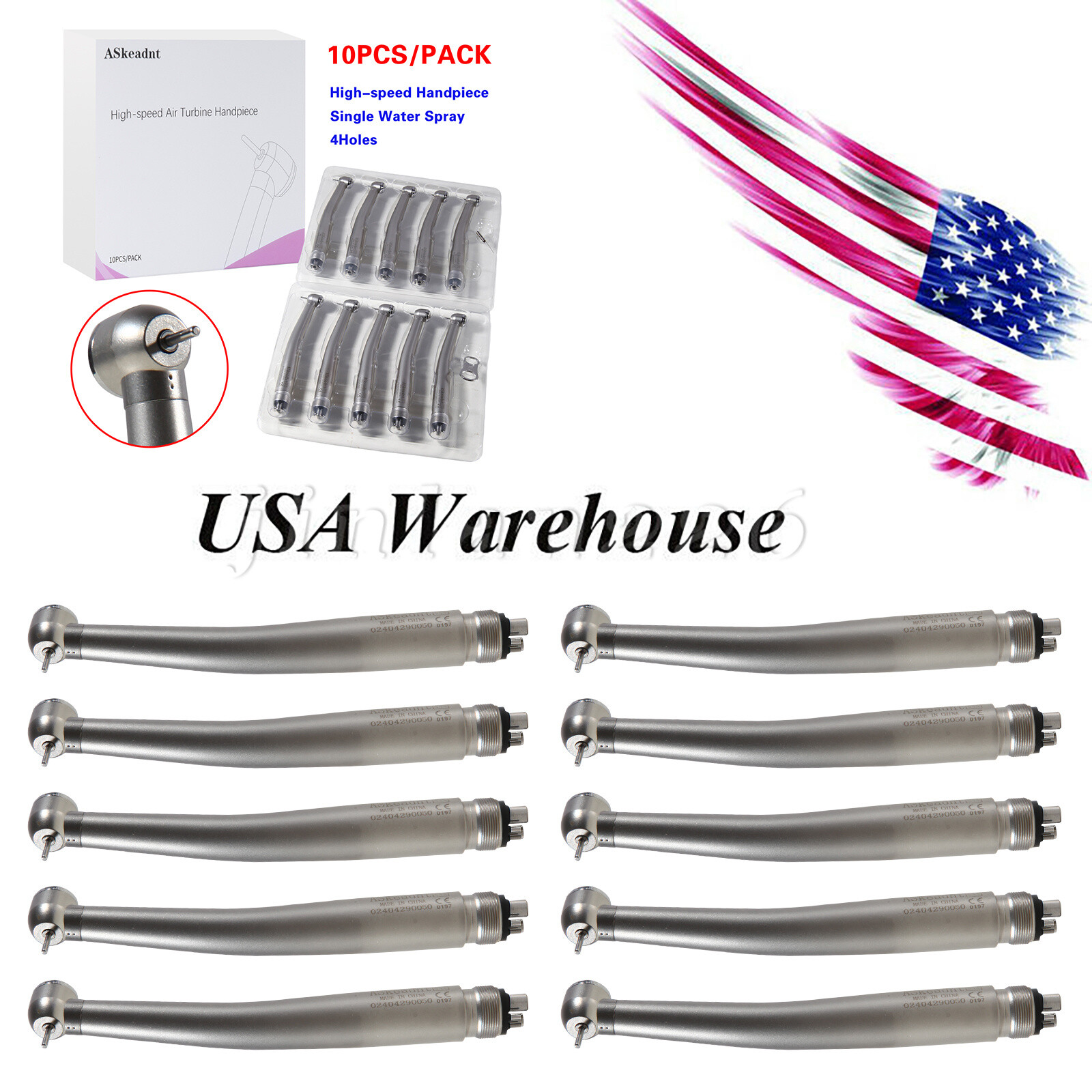 10 PCS ADA4 NSK Style Dental High Speed Handpiece Push Button 4Holes Air Turbine