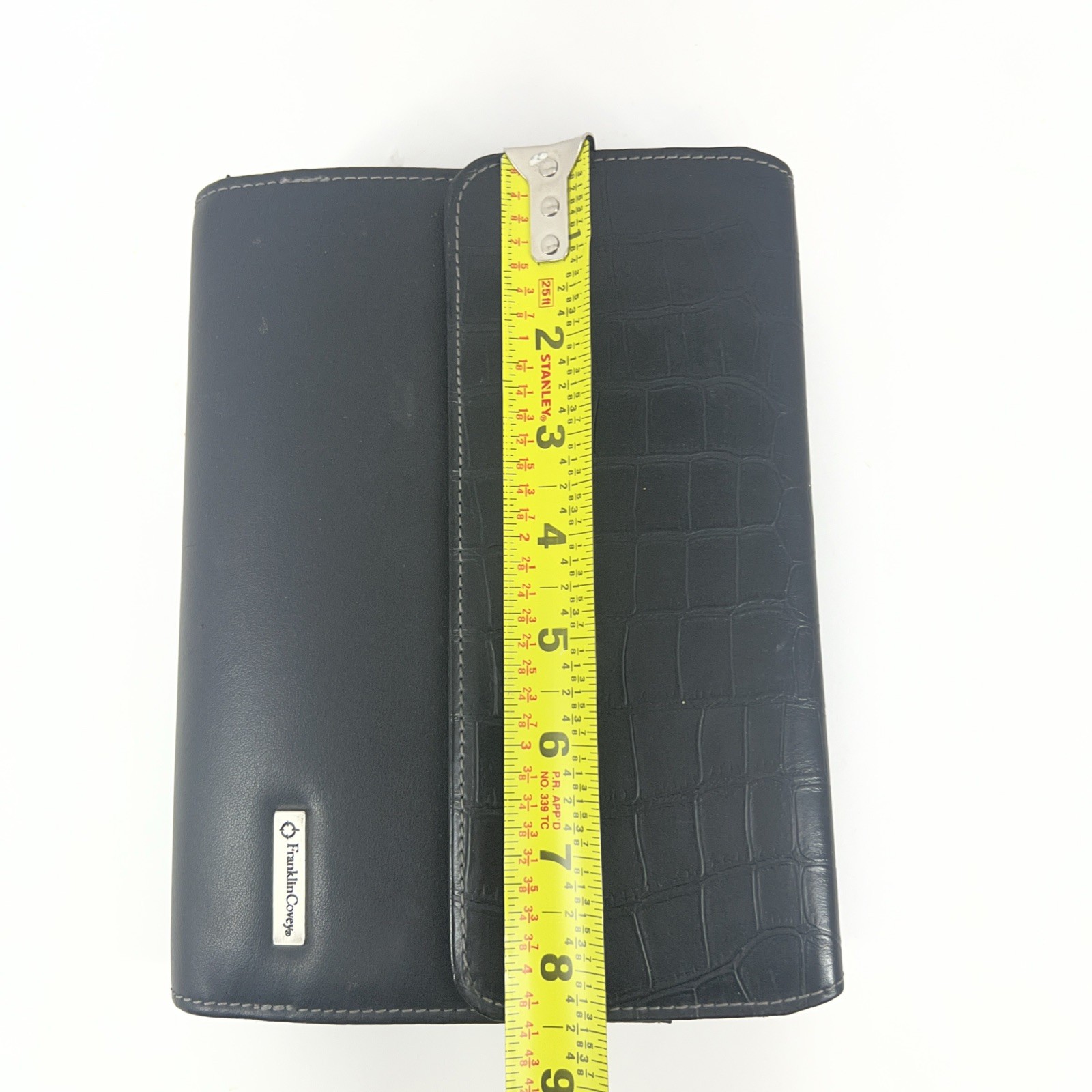 Franklin Covey Leather 6 Ringed Binder W/ Inserts Textured Pocket Compact Black
