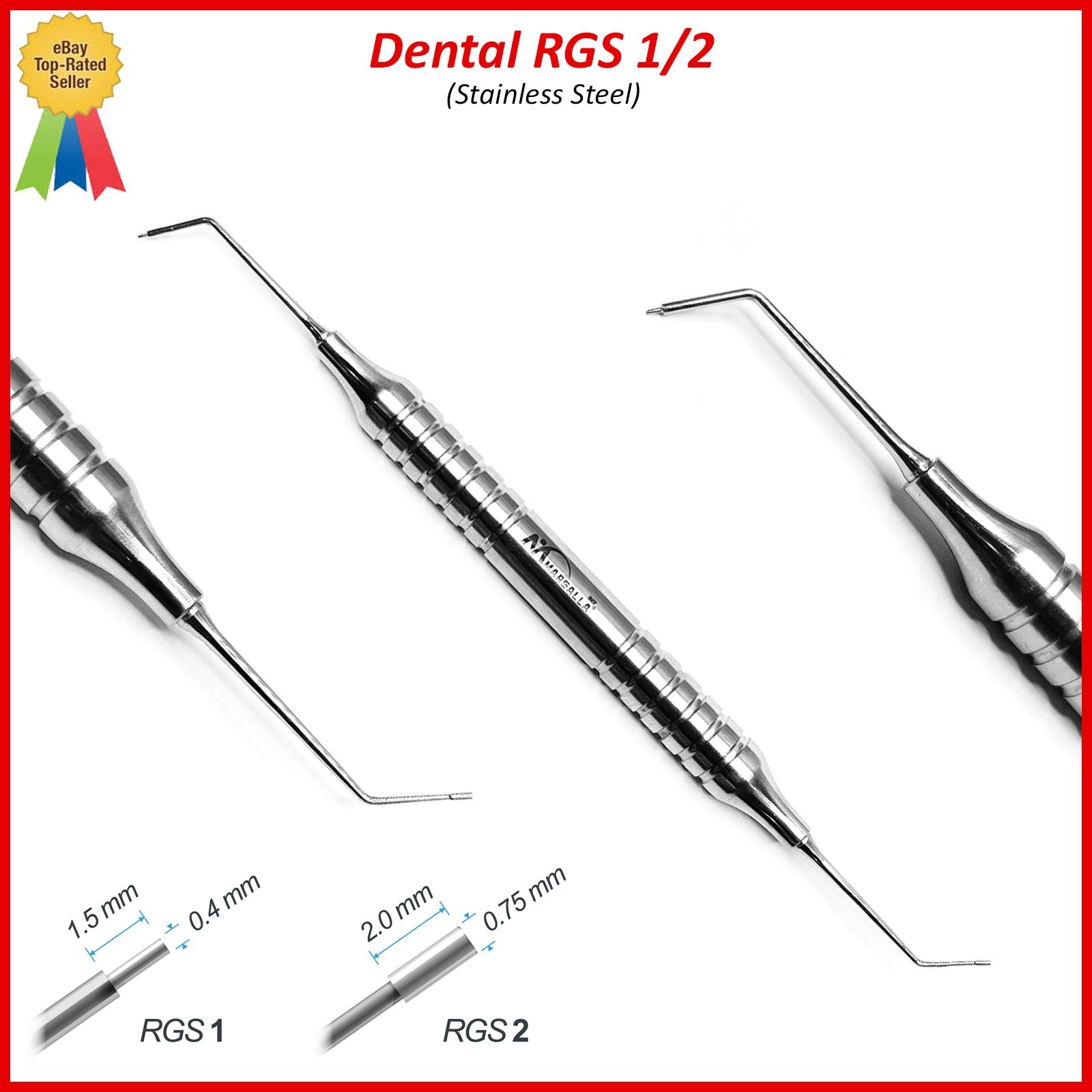 Dental Instrument RGS 1/2 Hollow Handle Depth Dimensions for Restorations