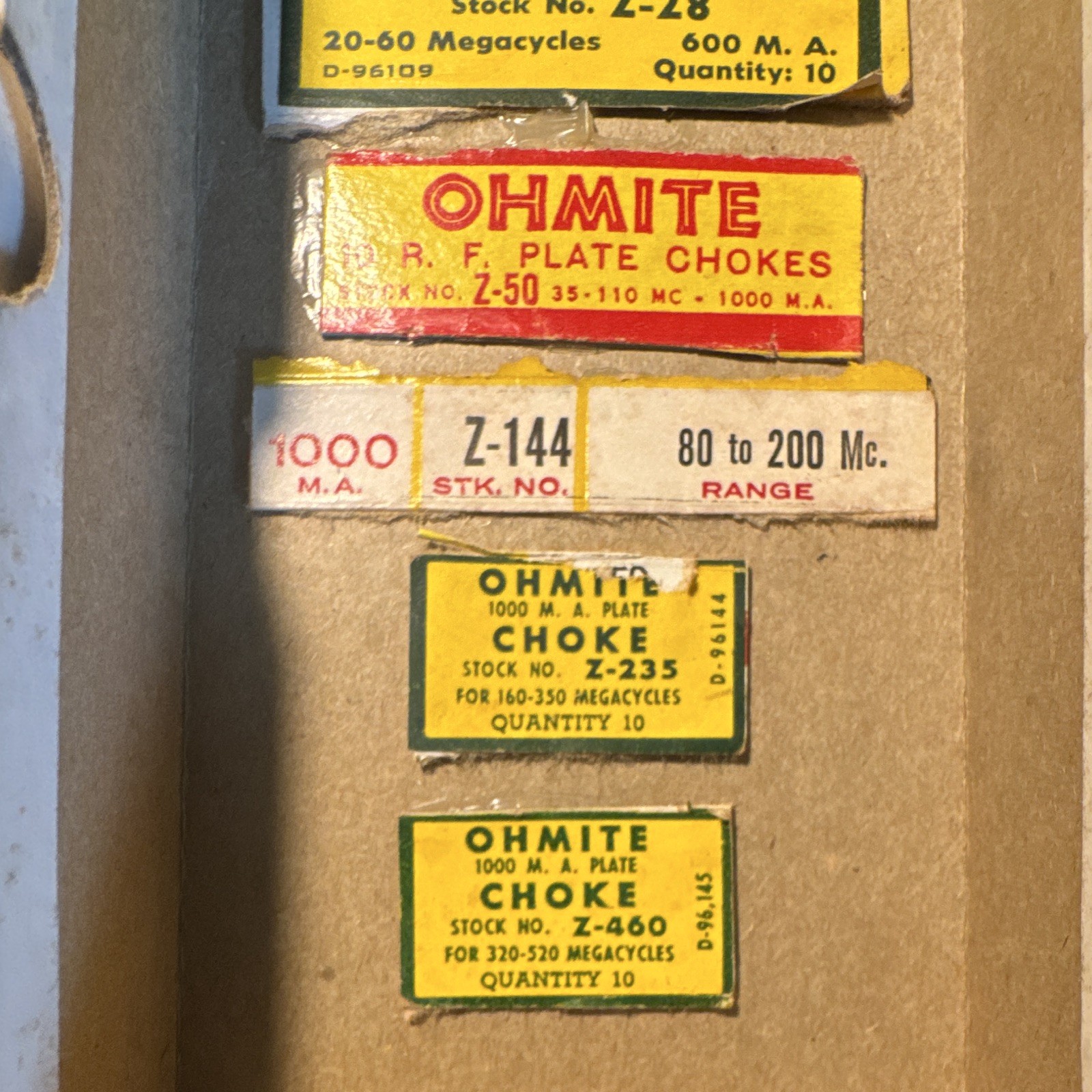 Ohmite Chokes Lot Z-7 Z-14 Z-28 Z-50 Z-144 Z-235 Z460 Untested