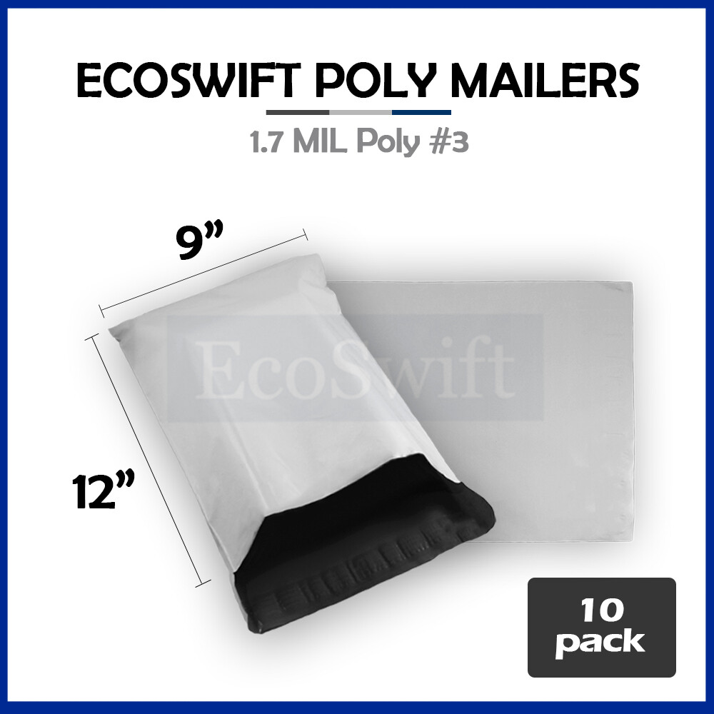 10 9 x 12 EcoSwift White Poly Mailers Shipping Envelopes Self Seal Bags 1.7 MIL