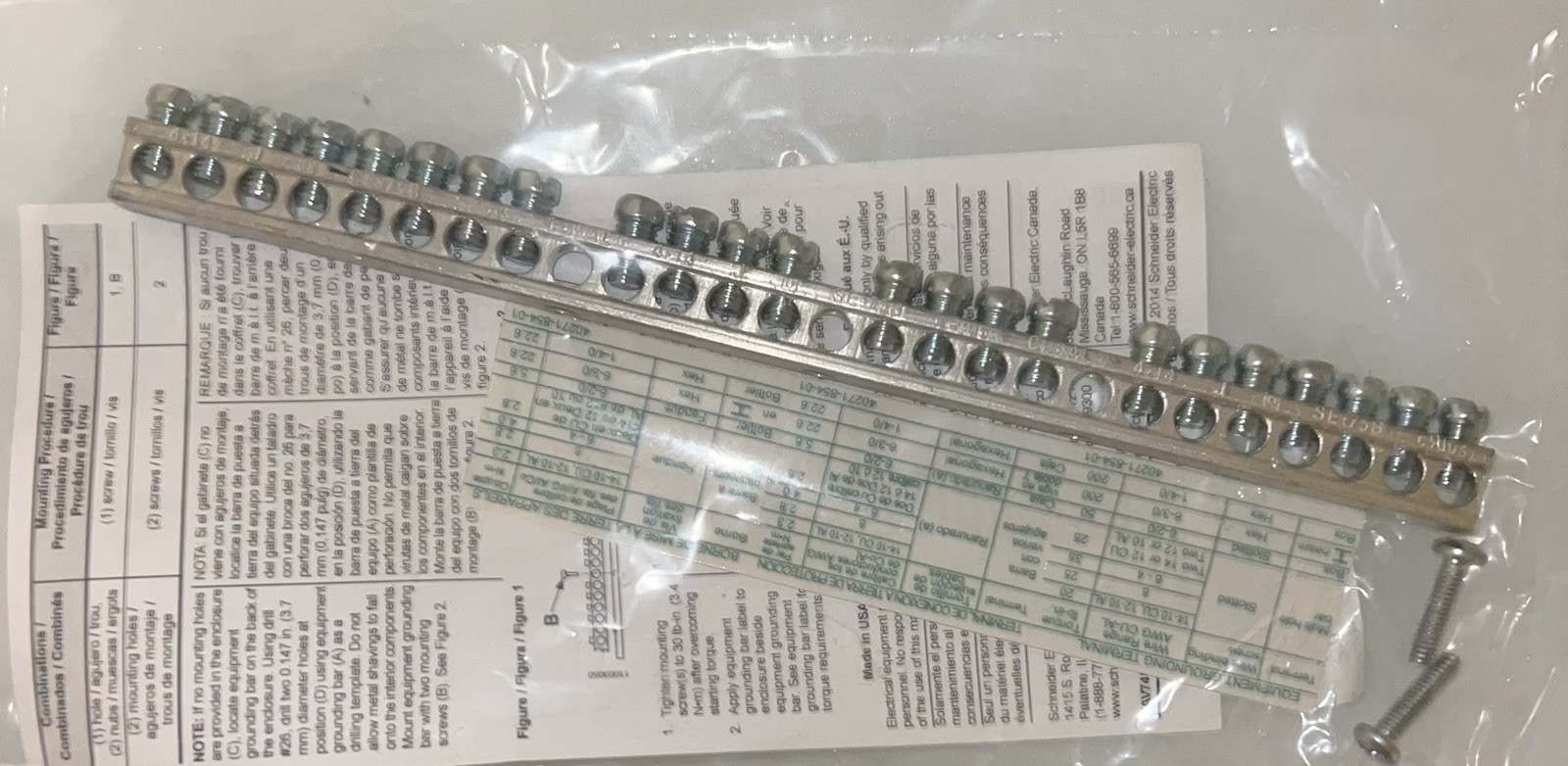 5 Pack Square D Schneider Electric PK23GTA Equipment Grounding Bar Kit