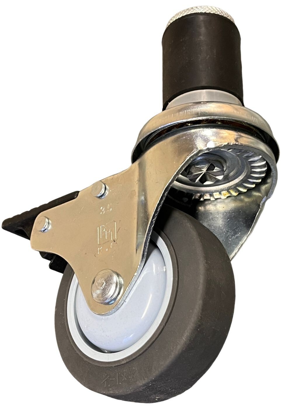 3.5″ Non-Marking Rubber Total Lock Caster Threaded Stem 1.5″ Expandable