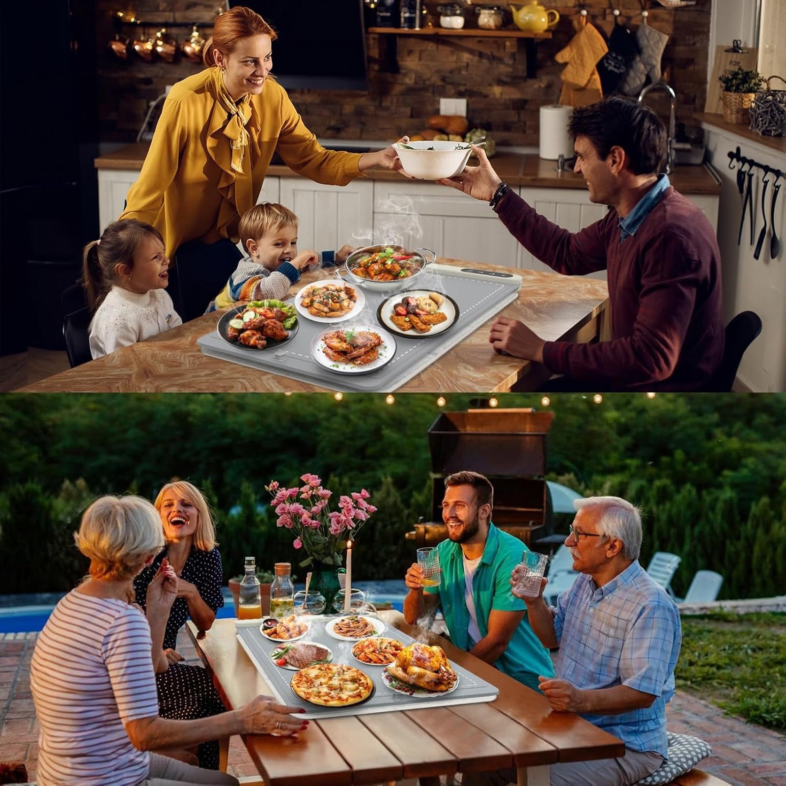 Food Warming Mat with Heat Resistant Pad, 6 Heat Settings, 6H Timer, Portable